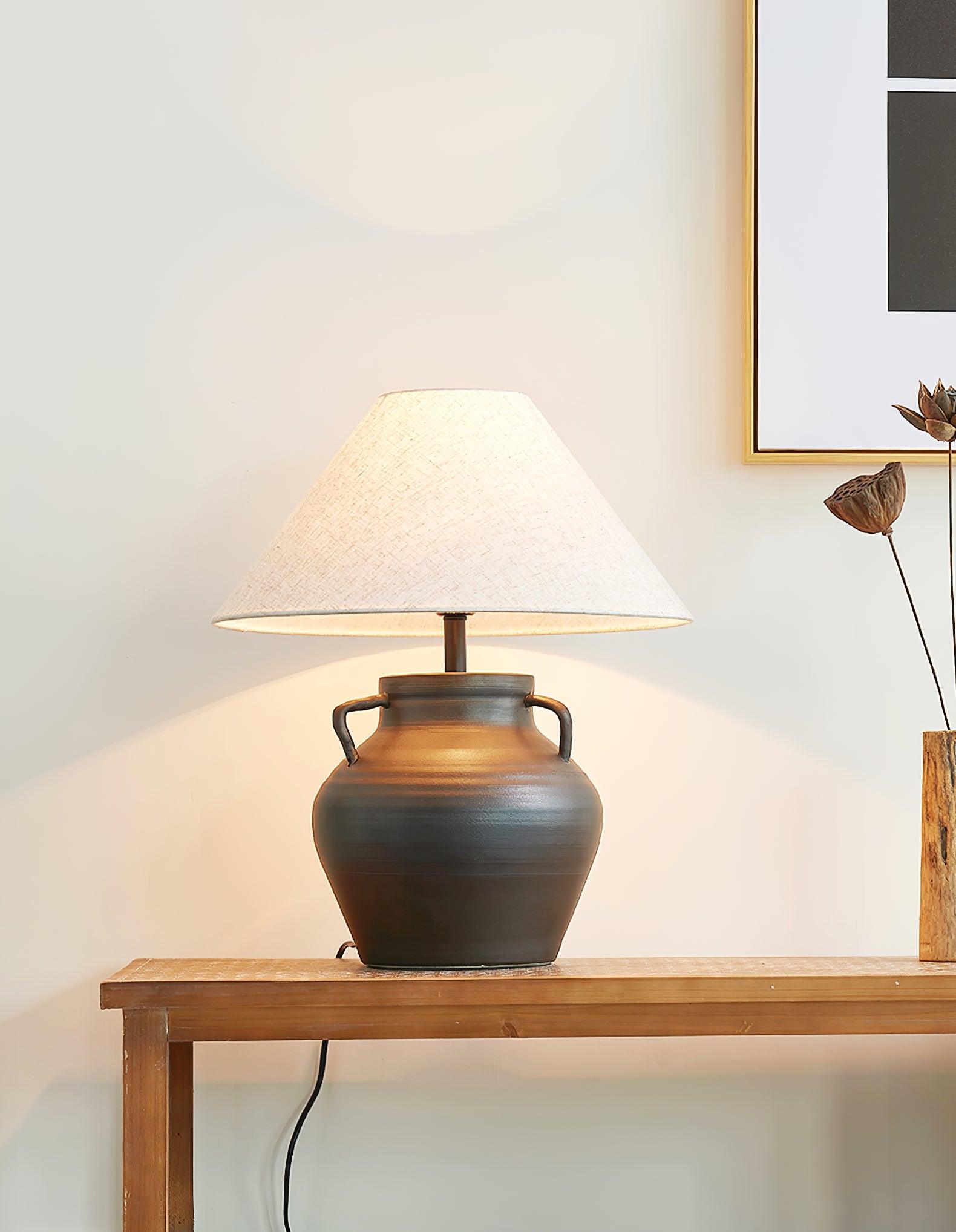 Amfora Fabric Rustic Table Lamp-Neutral Decor