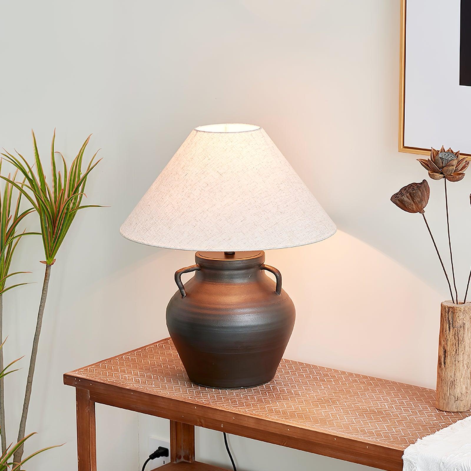 Amfora Fabric Rustic Table Lamp-Neutral Decor