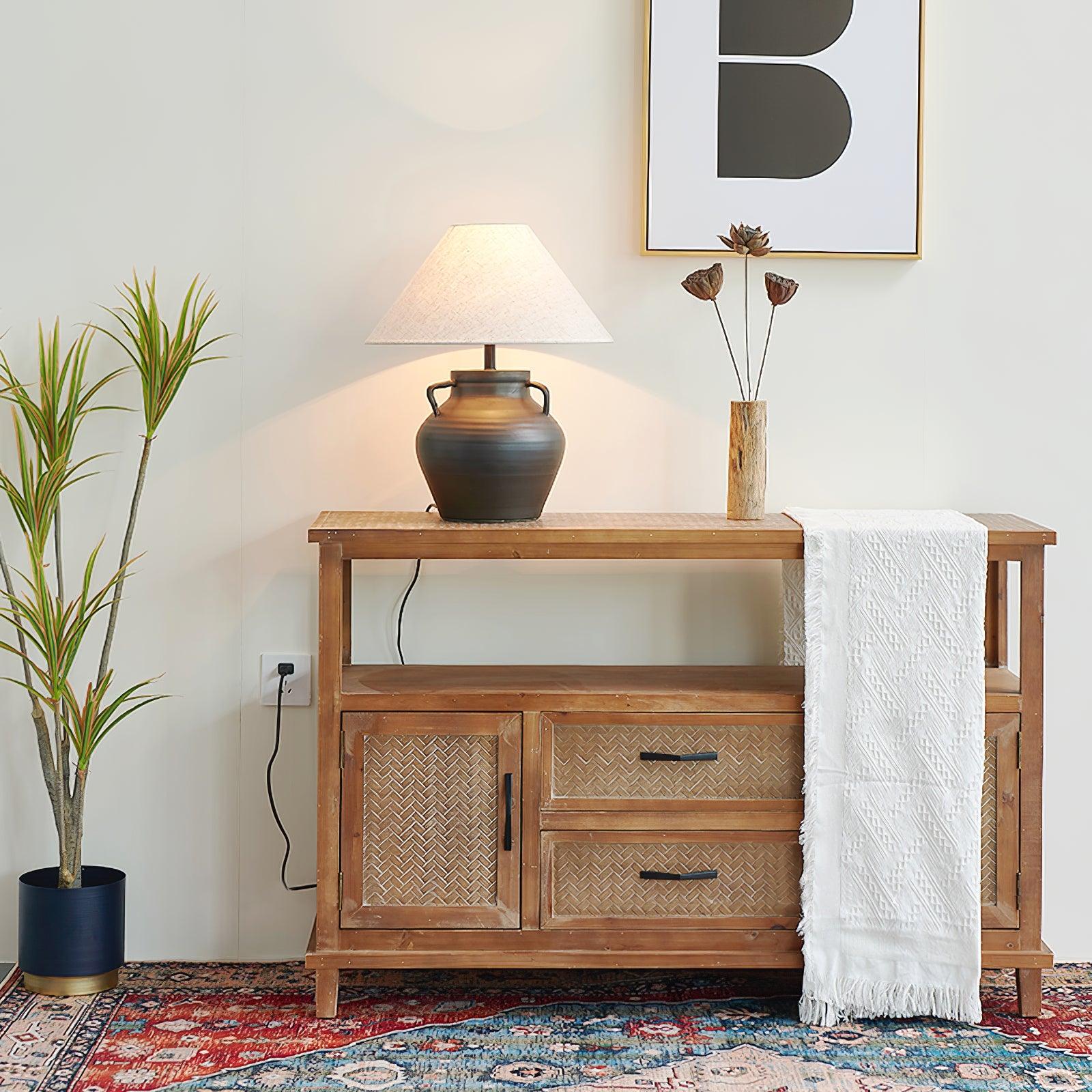 Amfora Fabric Rustic Table Lamp-Neutral Decor