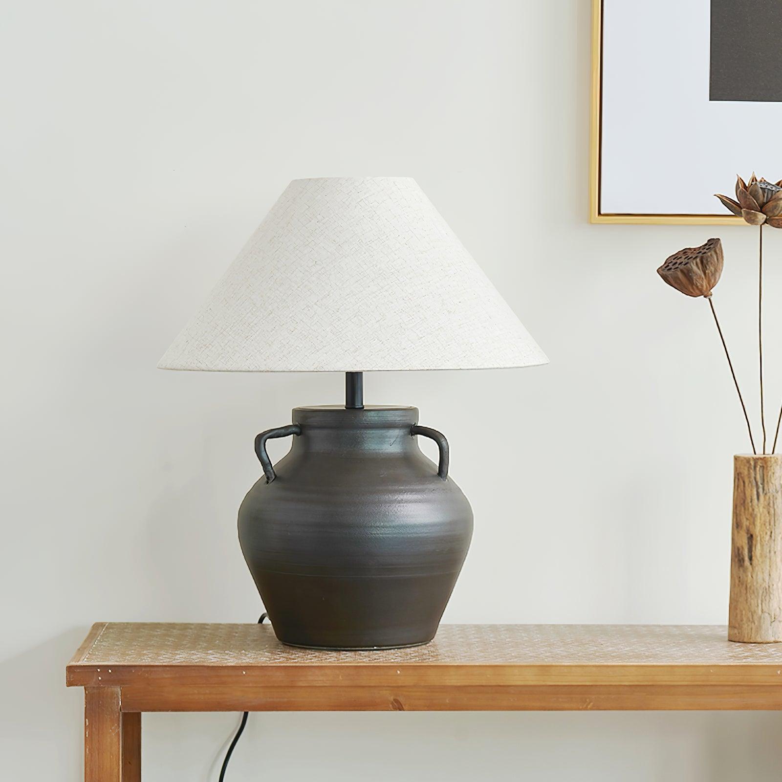 Amfora Fabric Rustic Table Lamp-Neutral Decor