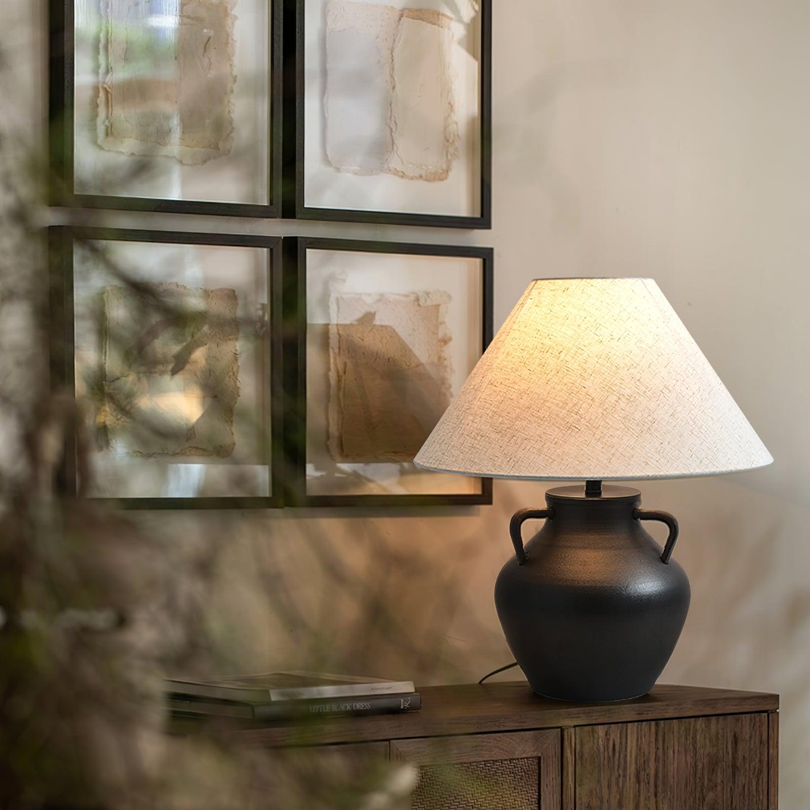 Amfora Fabric Rustic Table Lamp-Neutral Decor
