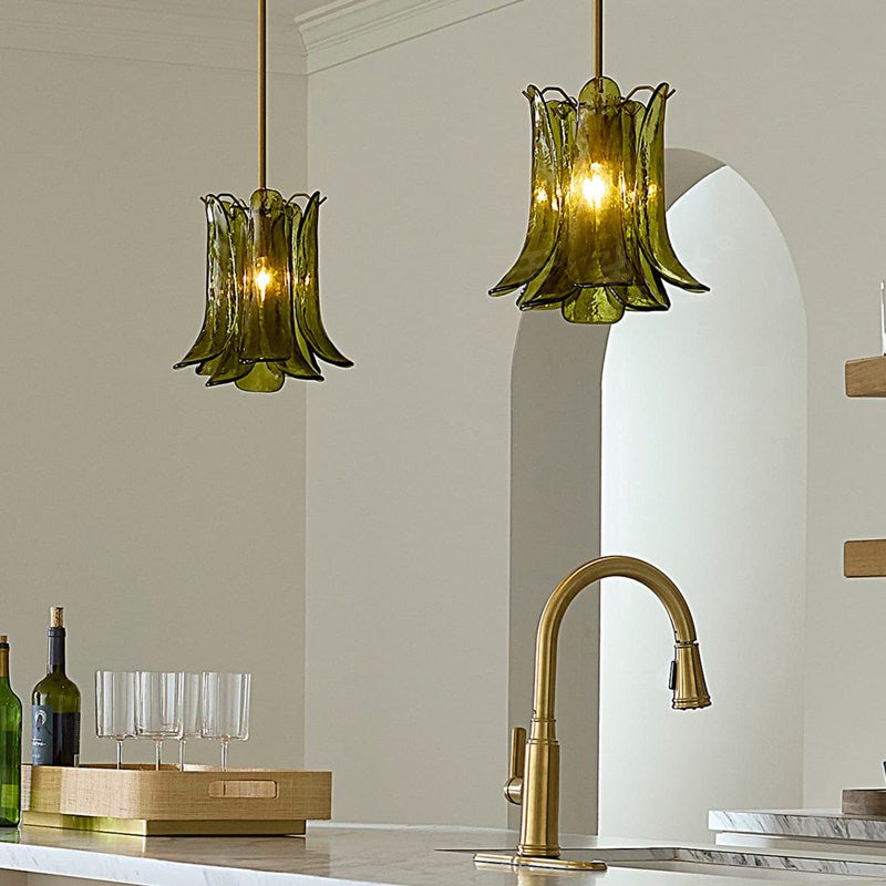 Olive Petal Glass Pendant Lamp-Neutral Decor