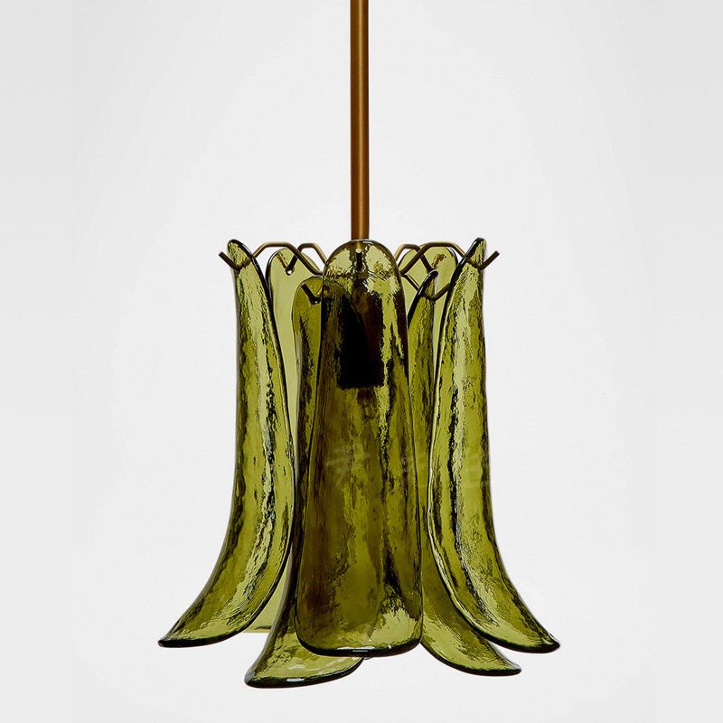 Olive Petal Glass Pendant Lamp-Neutral Decor