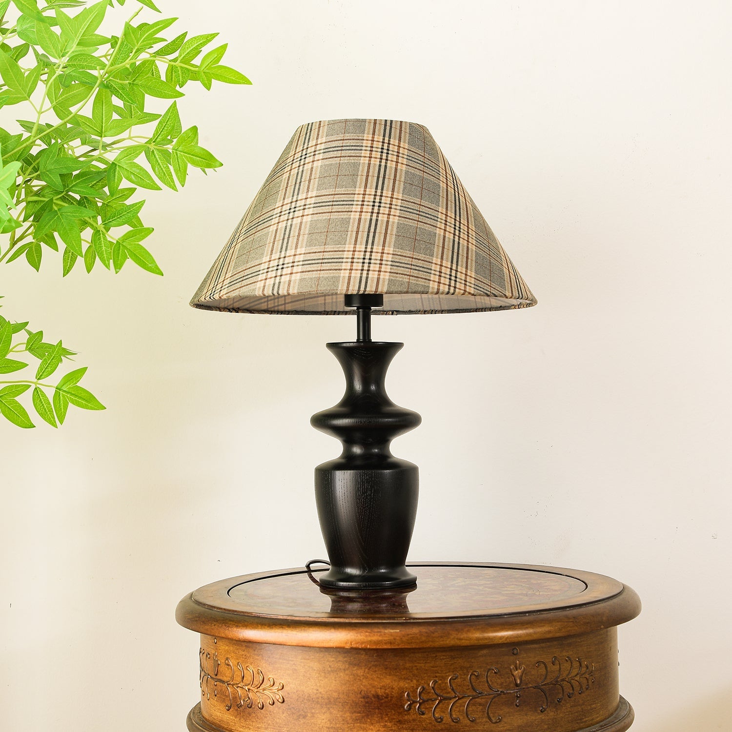 Herita Wood & Fabric Table Lamp-Neutral Decor