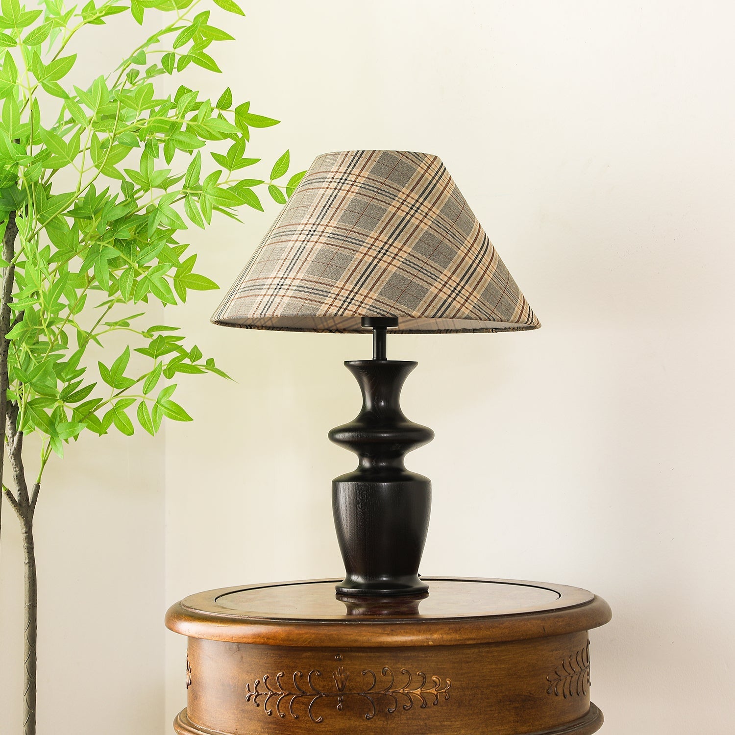 Herita Wood & Fabric Table Lamp-Neutral Decor