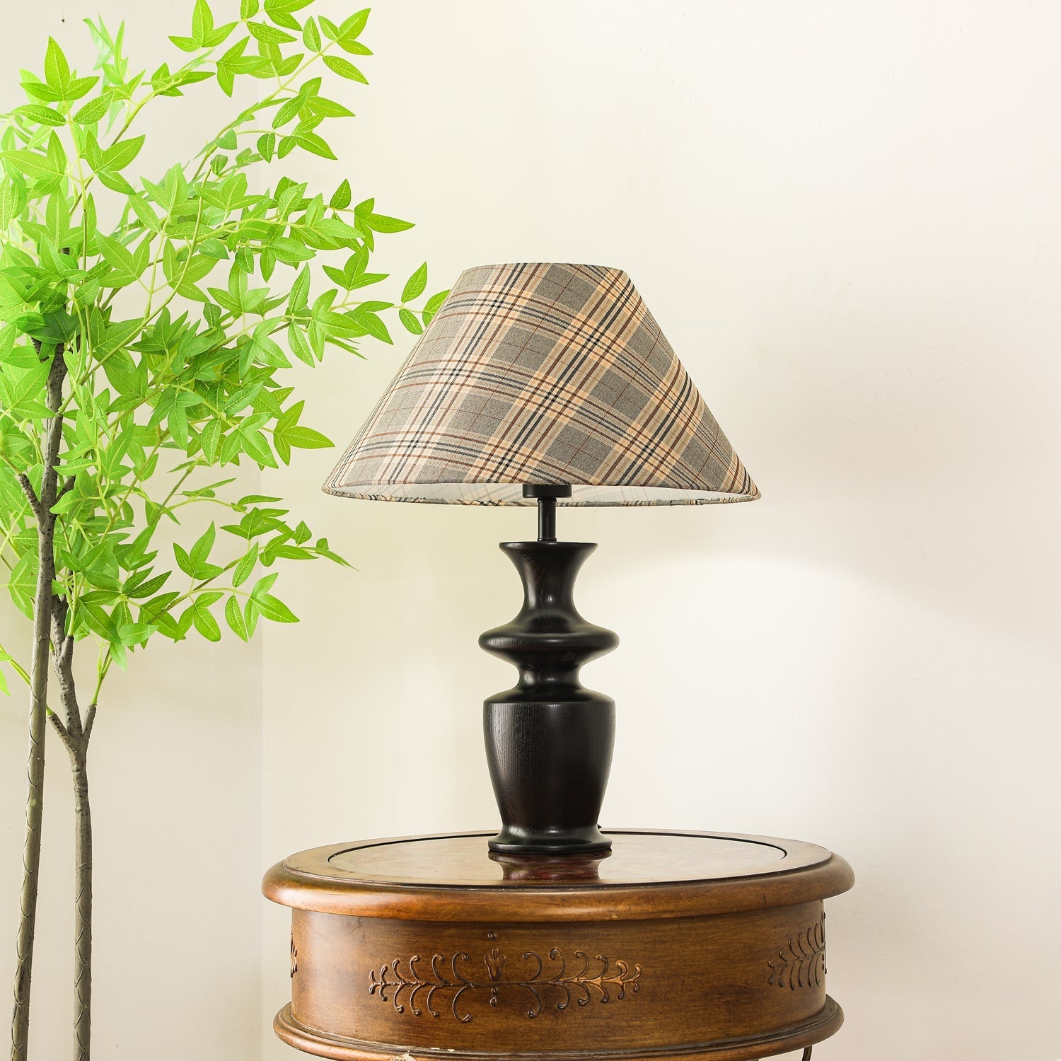 Herita Wood & Fabric Table Lamp-Neutral Decor