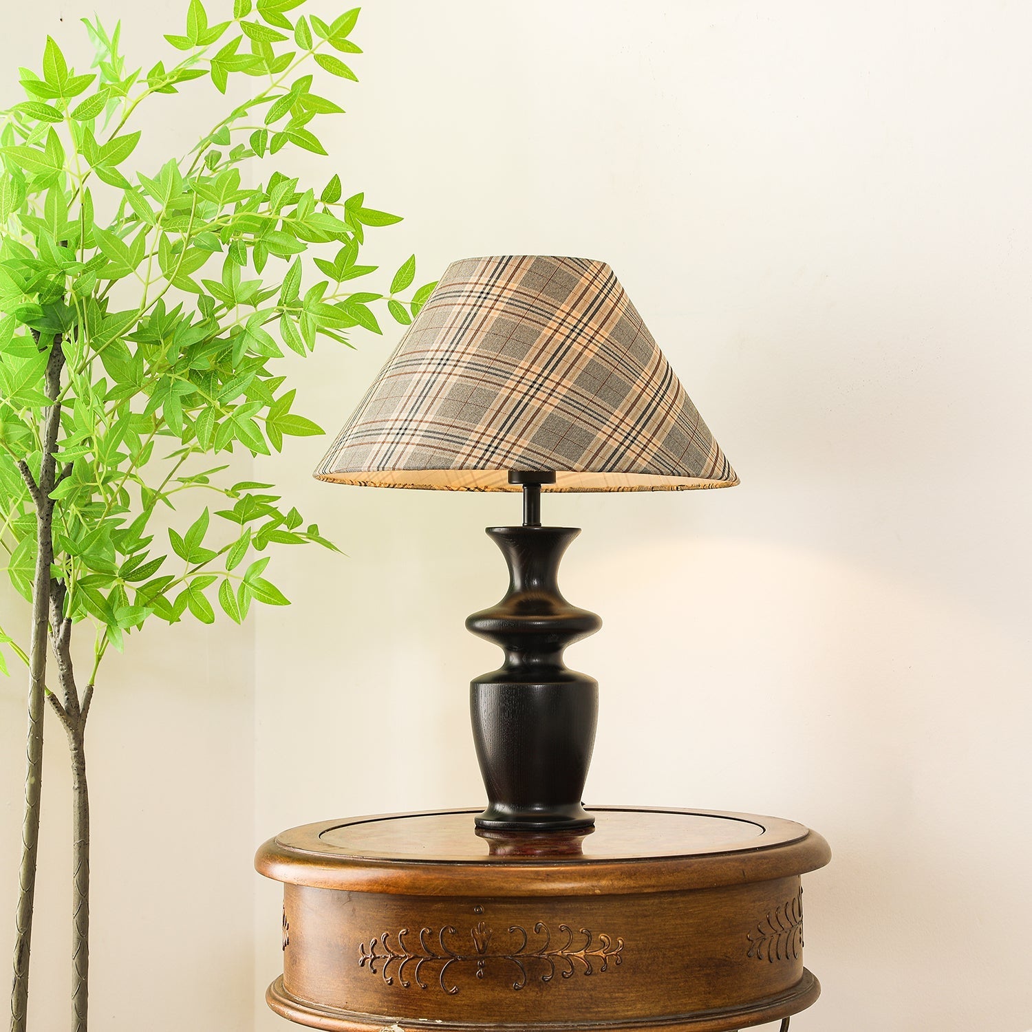 Herita Wood & Fabric Table Lamp-Neutral Decor