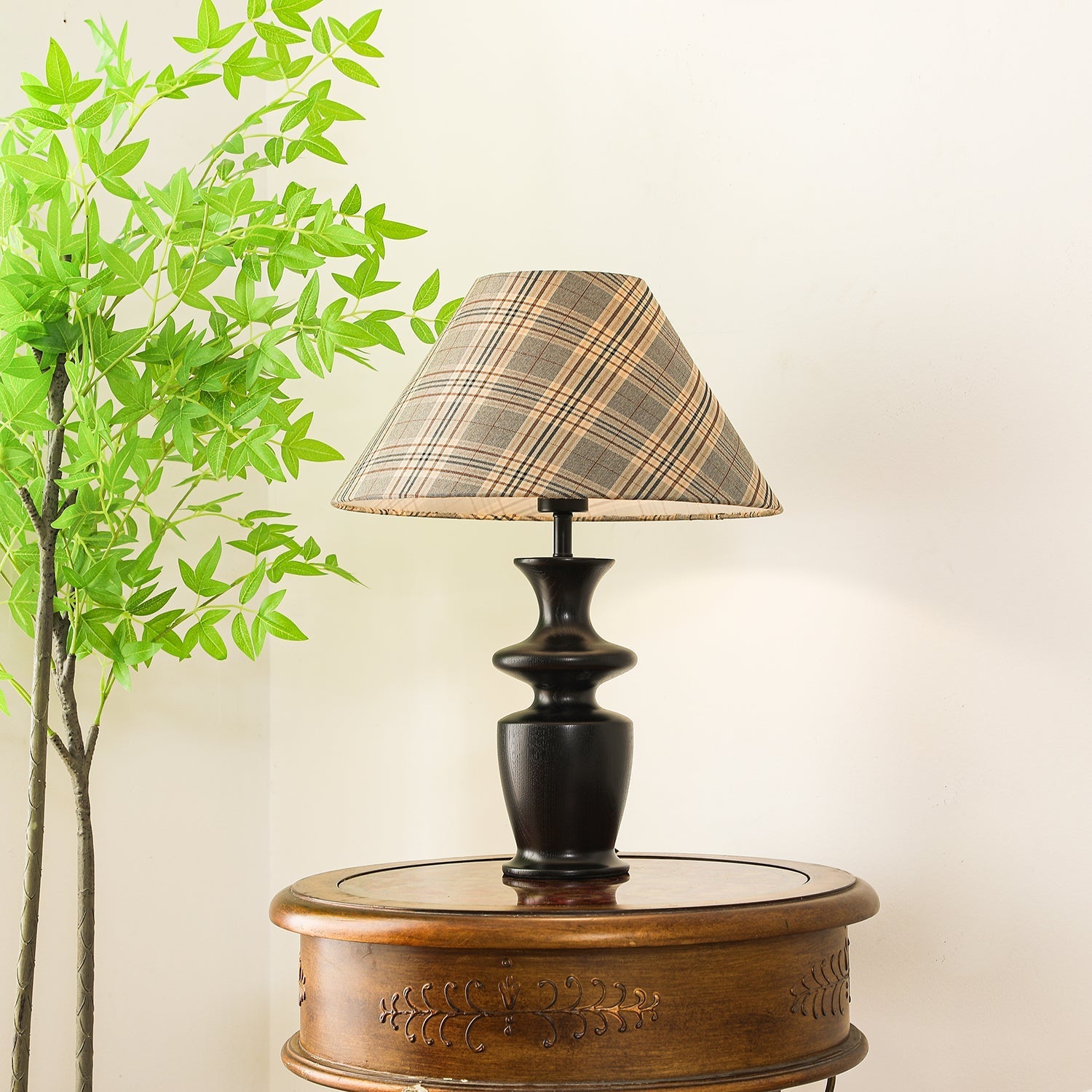 Herita Wood & Fabric Table Lamp-Neutral Decor