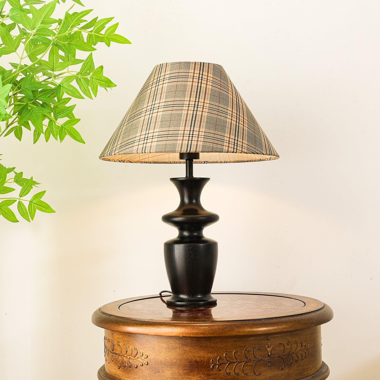 Herita Wood & Fabric Table Lamp-Neutral Decor
