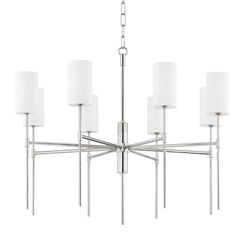 Diagram showing the dimensions for both the 5-head and 8-head Olivia Chandelier.