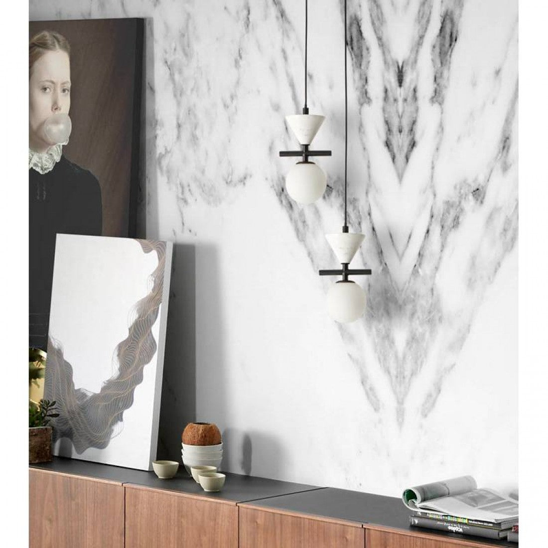 Oneta Pendant Lamp shown in gold finish.