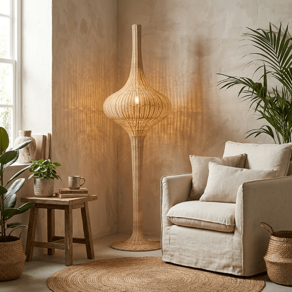 Onion Rattan Floor Lamp-Neutral Decor