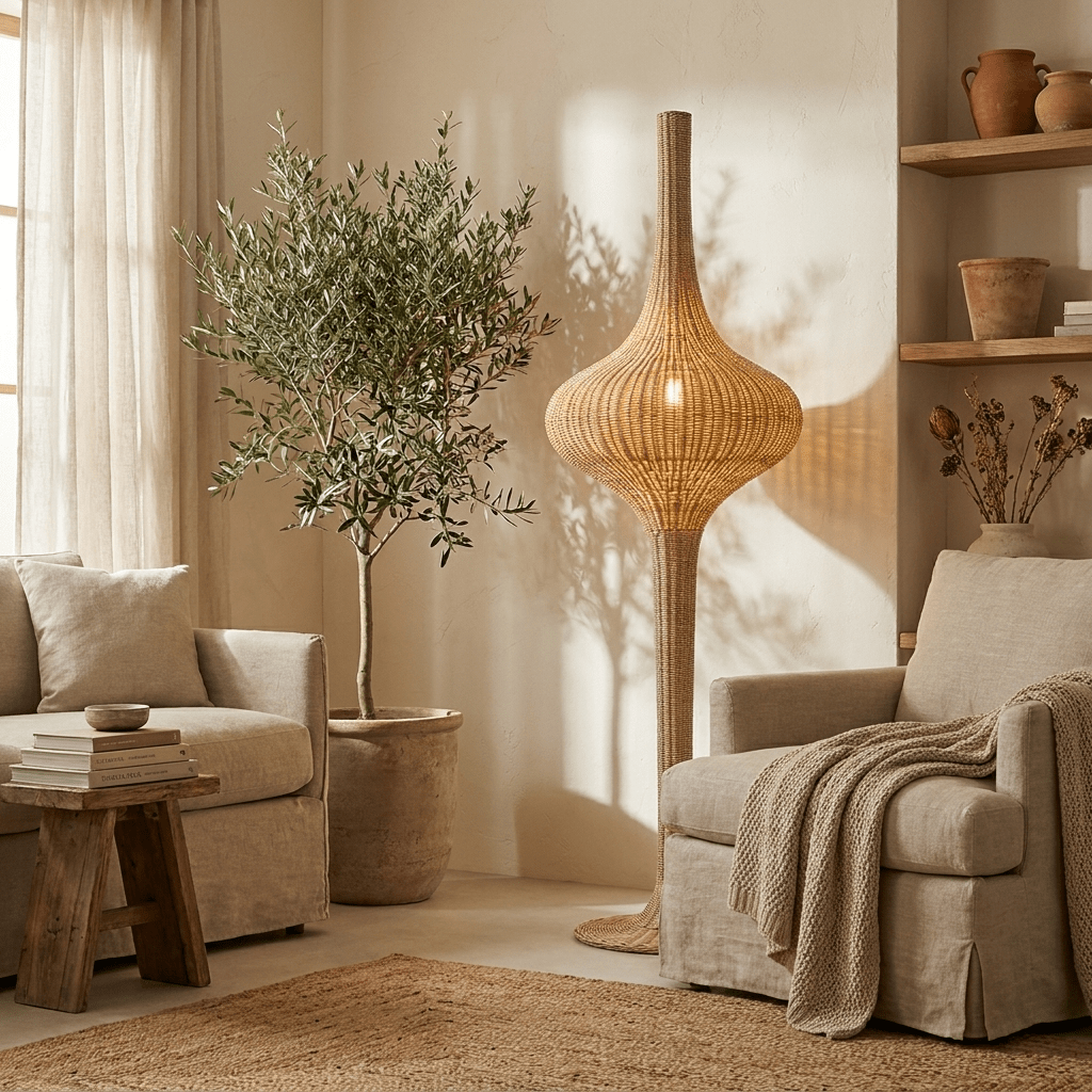 Onion Rattan Floor Lamp-Neutral Decor