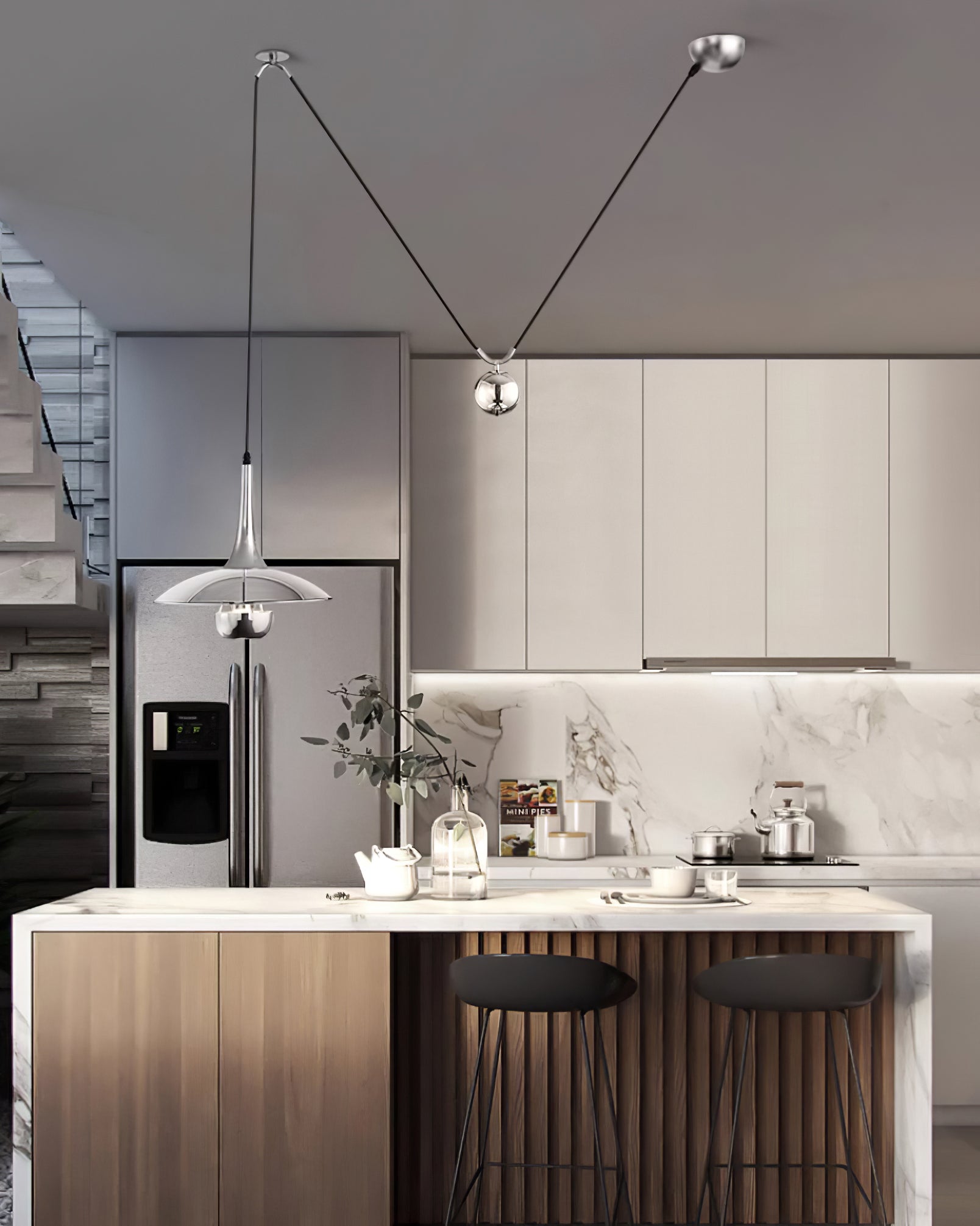 Lustra Pendant Lamp Adjustable for Living Room-Neutral Decor