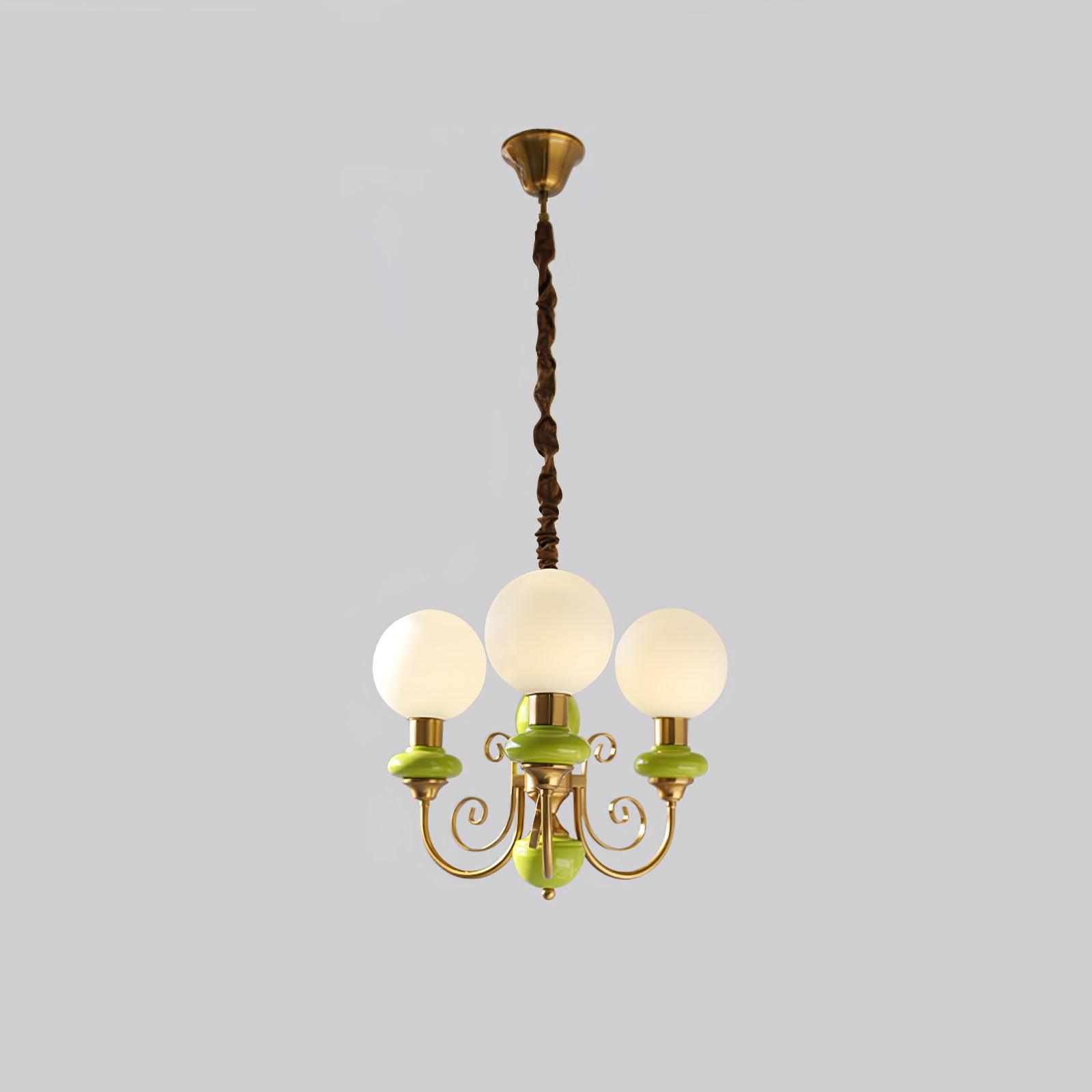 Lustra Chandelier Green Shades Gold Curved Arms-Neutral Decor
