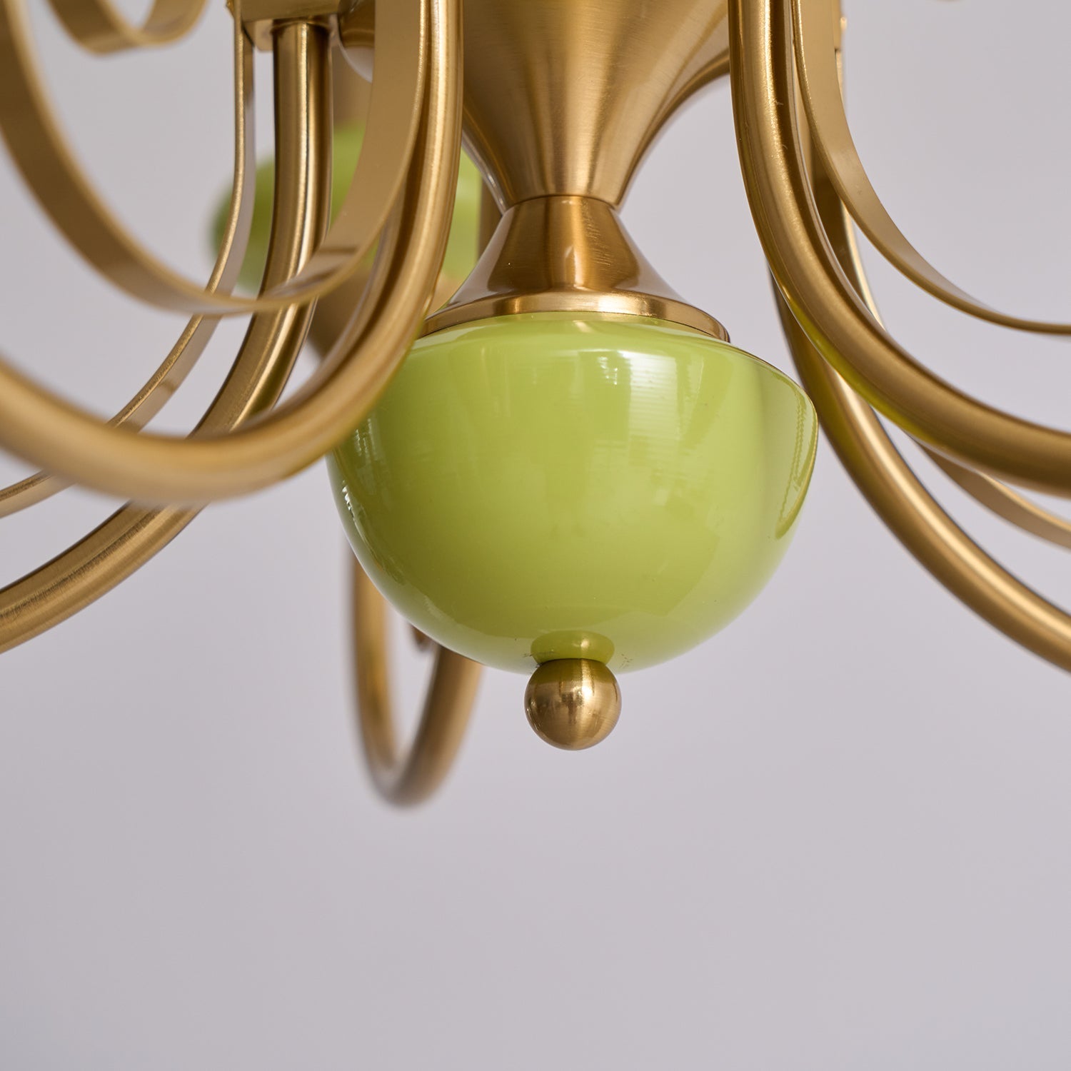 Lustra Chandelier Green Shades Gold Curved Arms-Neutral Decor