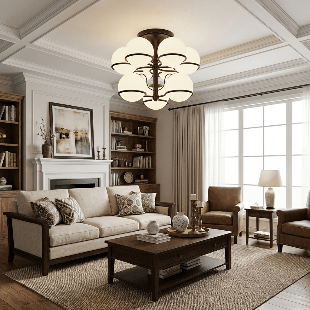 Opal Glass Globe Semiflush Chandelier-Neutral Decor