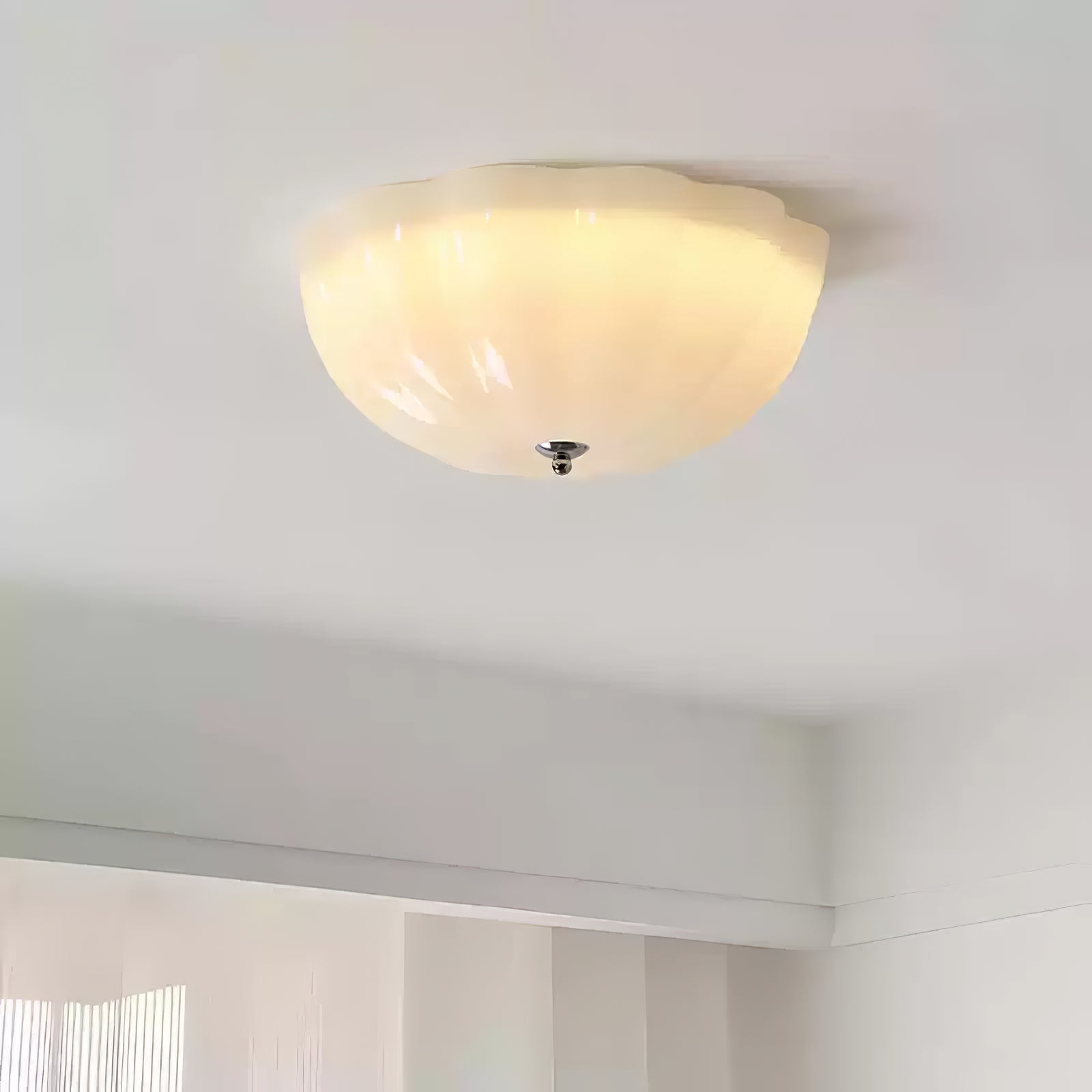 Uphaara Modern Minimalist Opal Shell Glass Ceiling Lamp-Neutral Decor