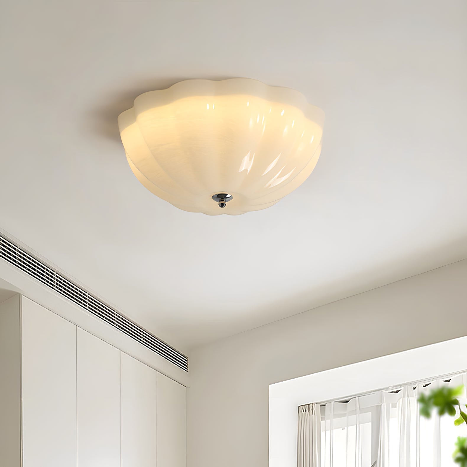 Uphaara Modern Minimalist Opal Shell Glass Ceiling Lamp-Neutral Decor