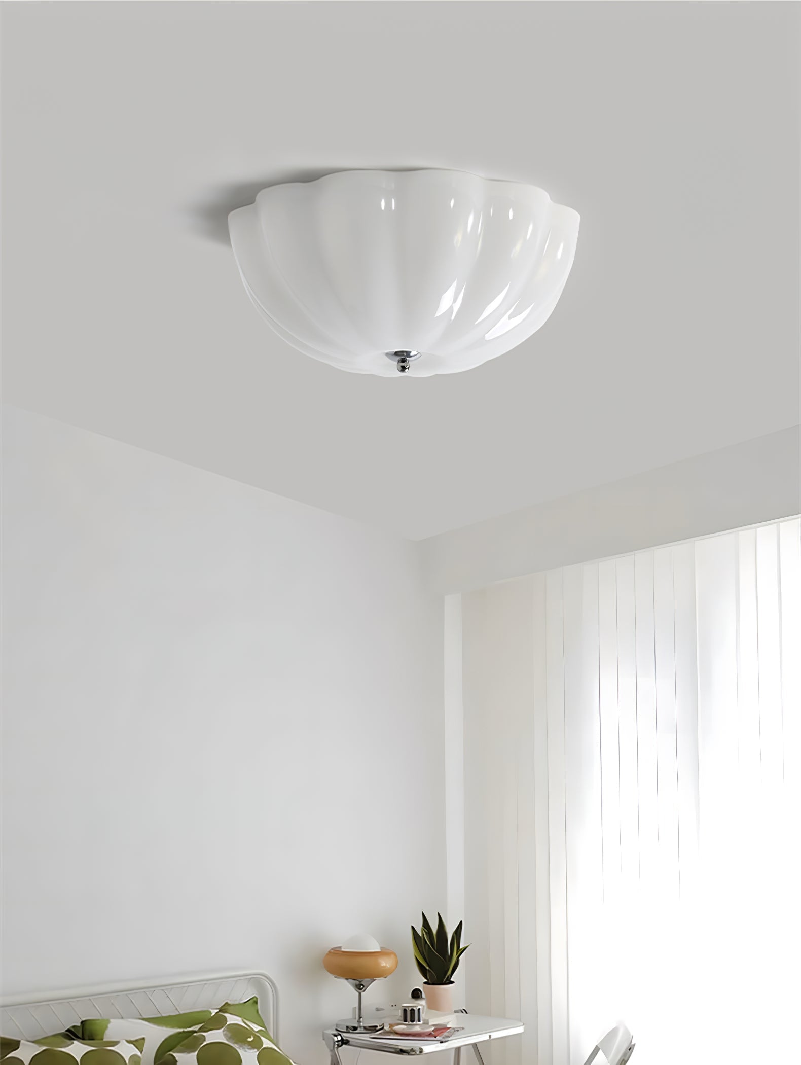 Uphaara Modern Minimalist Opal Shell Glass Ceiling Lamp-Neutral Decor