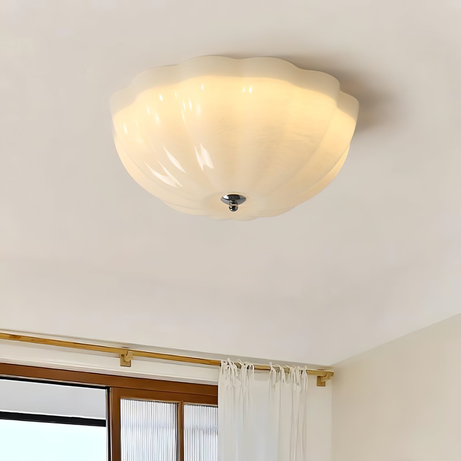 Uphaara Modern Minimalist Opal Shell Glass Ceiling Lamp-Neutral Decor