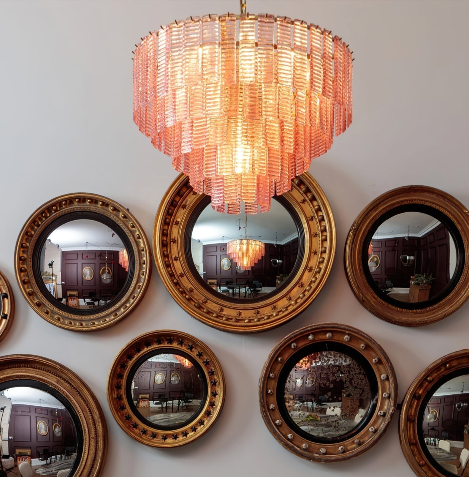 Aurora Chandelier Pink Murano Glass Layered Vintage Luxury-Neutral Decor