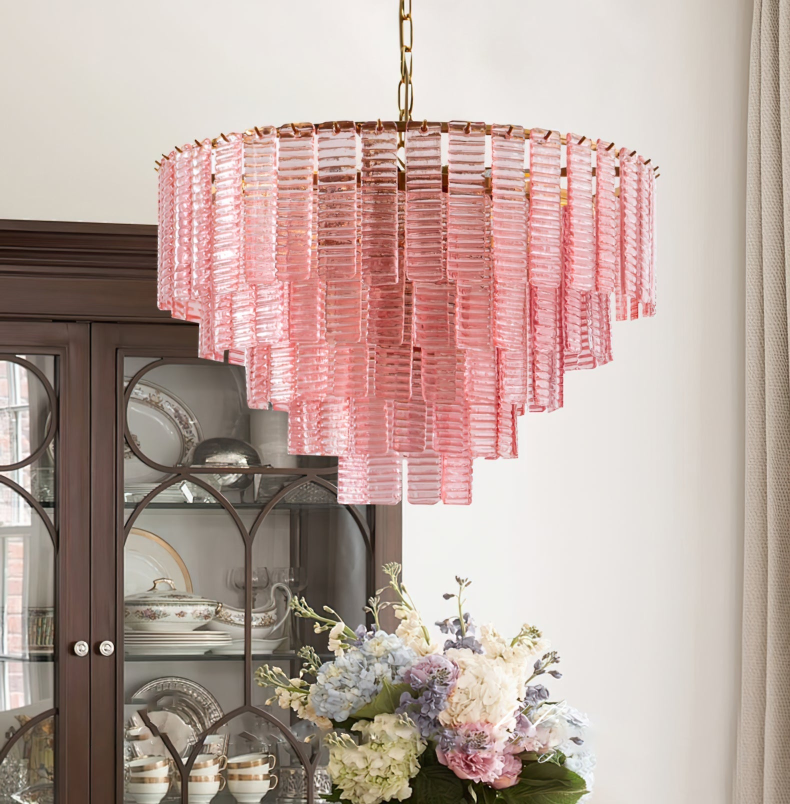 Aurora Chandelier Pink Murano Glass Layered Vintage Luxury-Neutral Decor