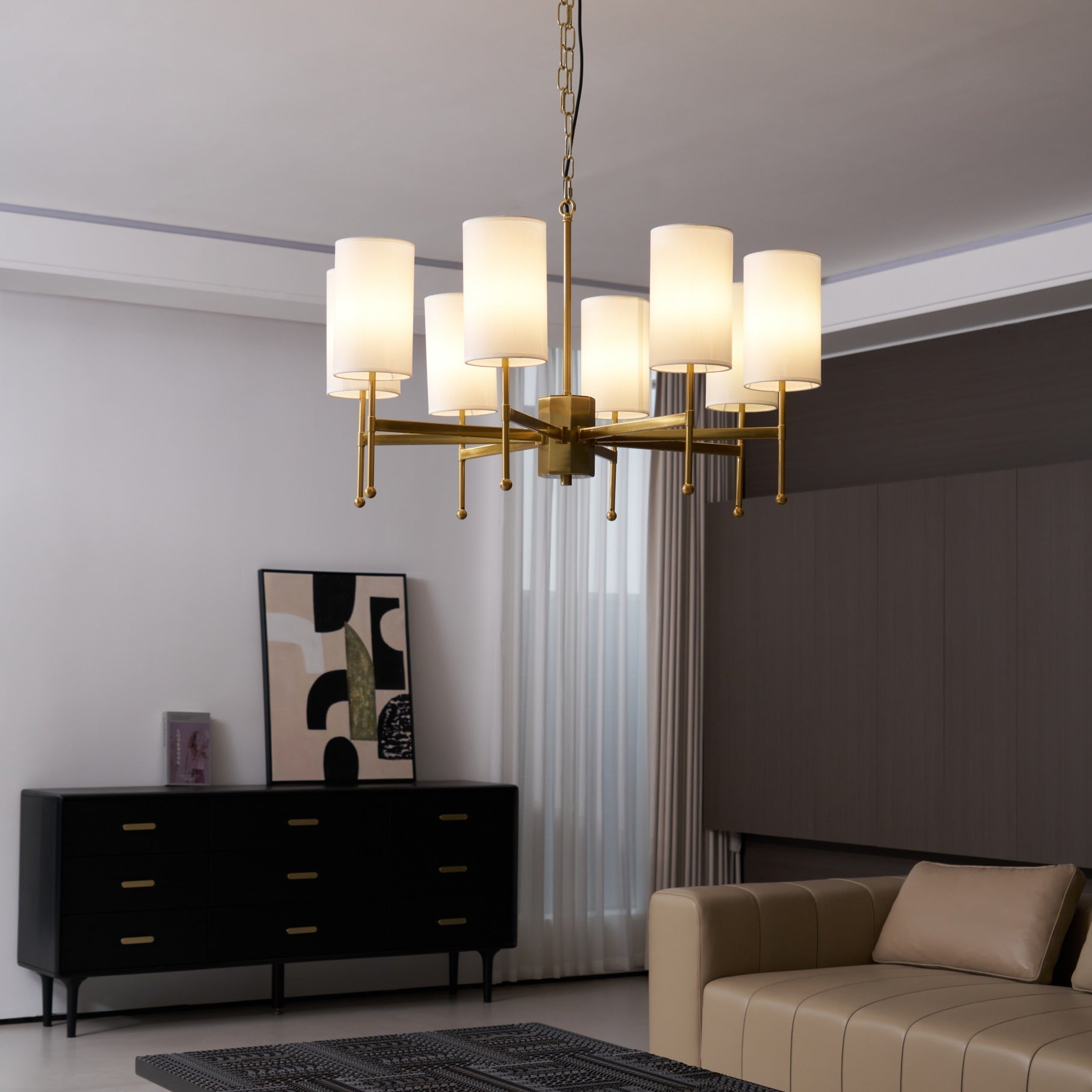 Ulcarisra Traditional Vintage Brass Fabric Chandelier-Neutral Decor