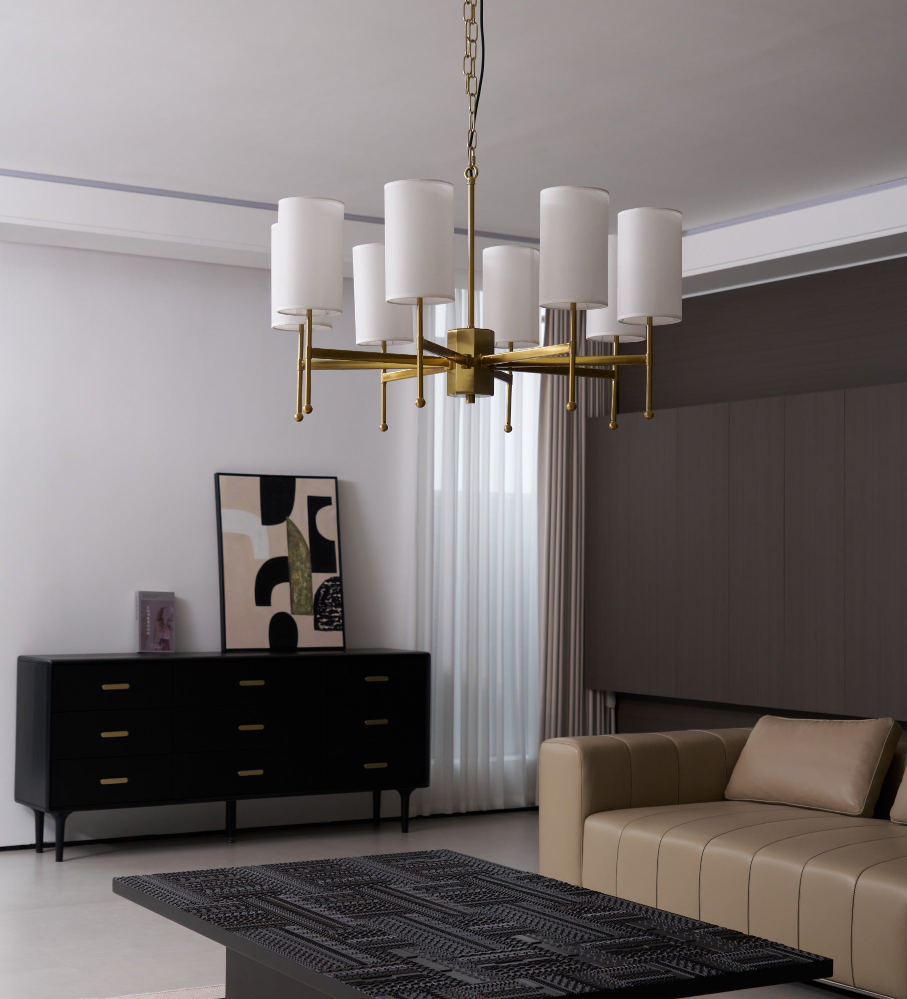 Ulcarisra Traditional Vintage Brass Fabric Chandelier-Neutral Decor