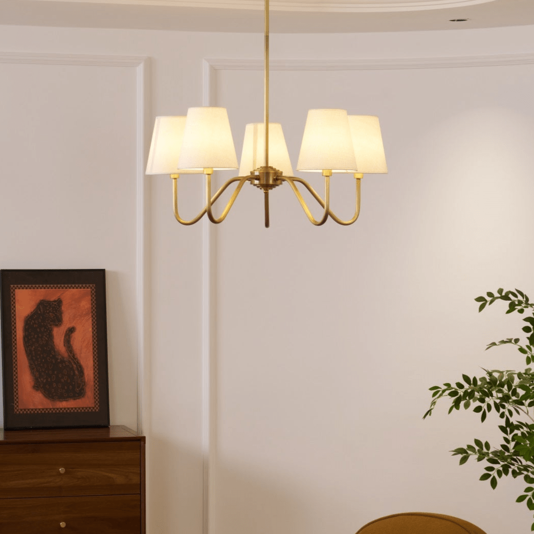 Viraean Vintage Industrial Brass Fabric Chandelier-Neutral Decor