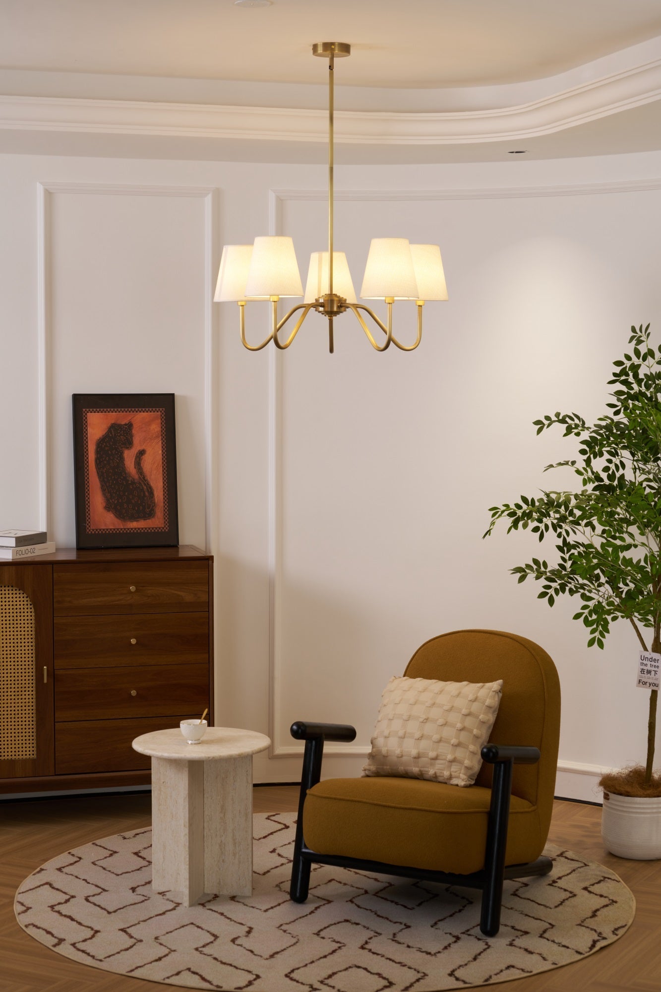 Viraean Vintage Industrial Brass Fabric Chandelier-Neutral Decor