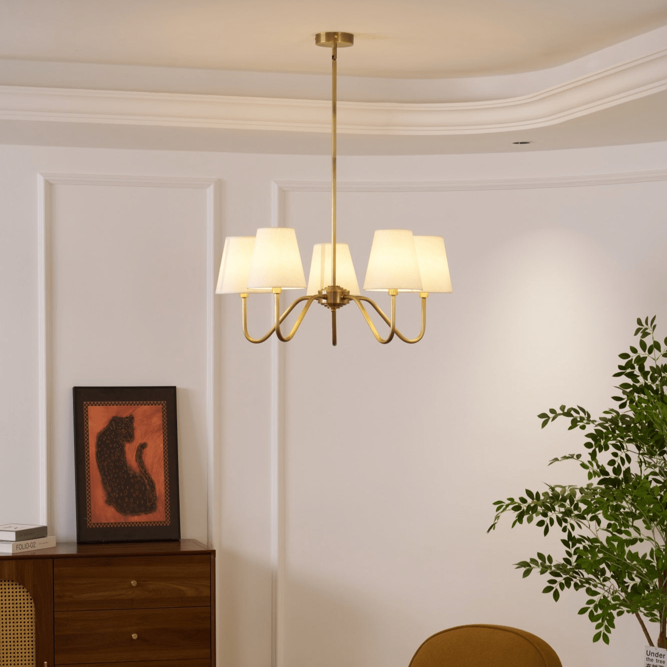 Viraean Vintage Industrial Brass Fabric Chandelier-Neutral Decor