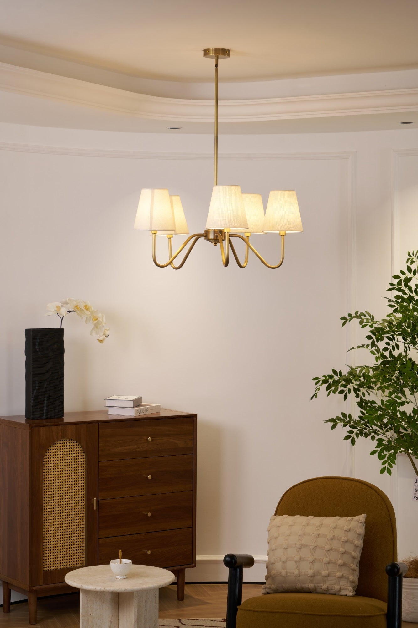 Viraean Vintage Industrial Brass Fabric Chandelier-Neutral Decor