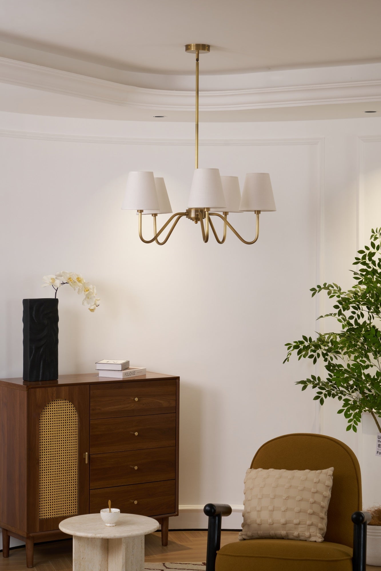 Viraean Vintage Industrial Brass Fabric Chandelier-Neutral Decor