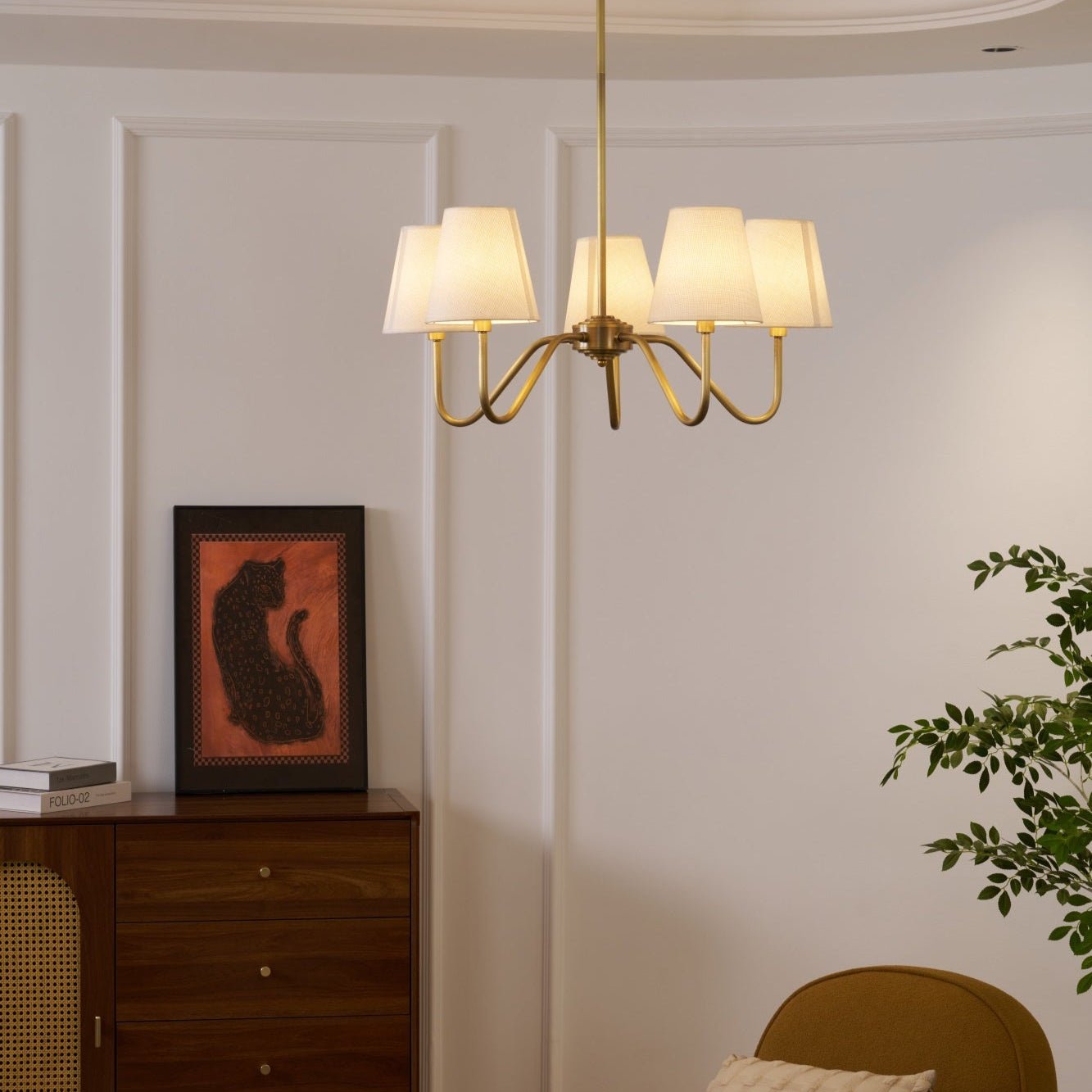 Viraean Vintage Industrial Brass Fabric Chandelier-Neutral Decor