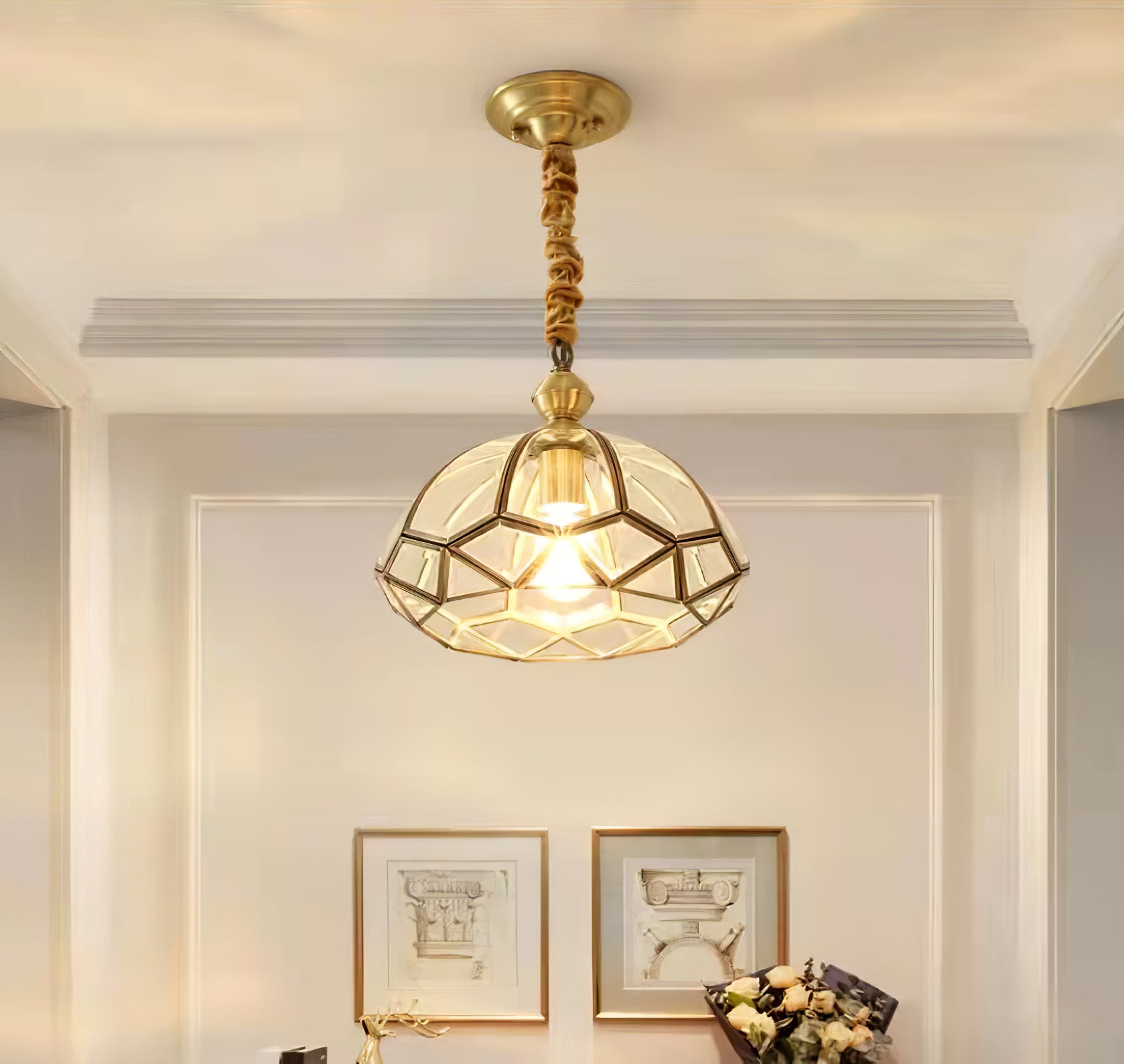 Lunell Traditional Art Brass Glass Pendant Light-Neutral Decor