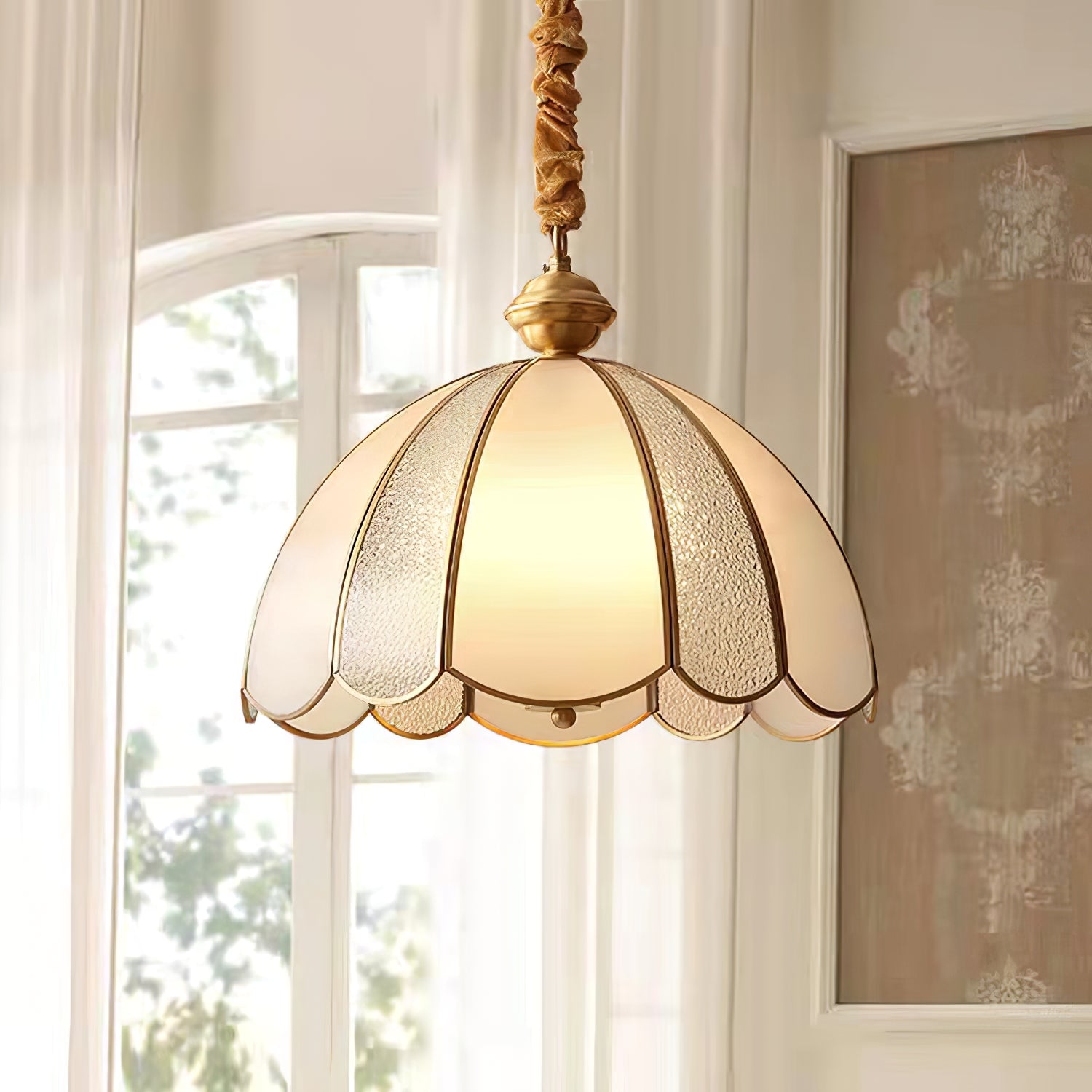 Lunell Traditional Art Brass Glass Pendant Light-Neutral Decor