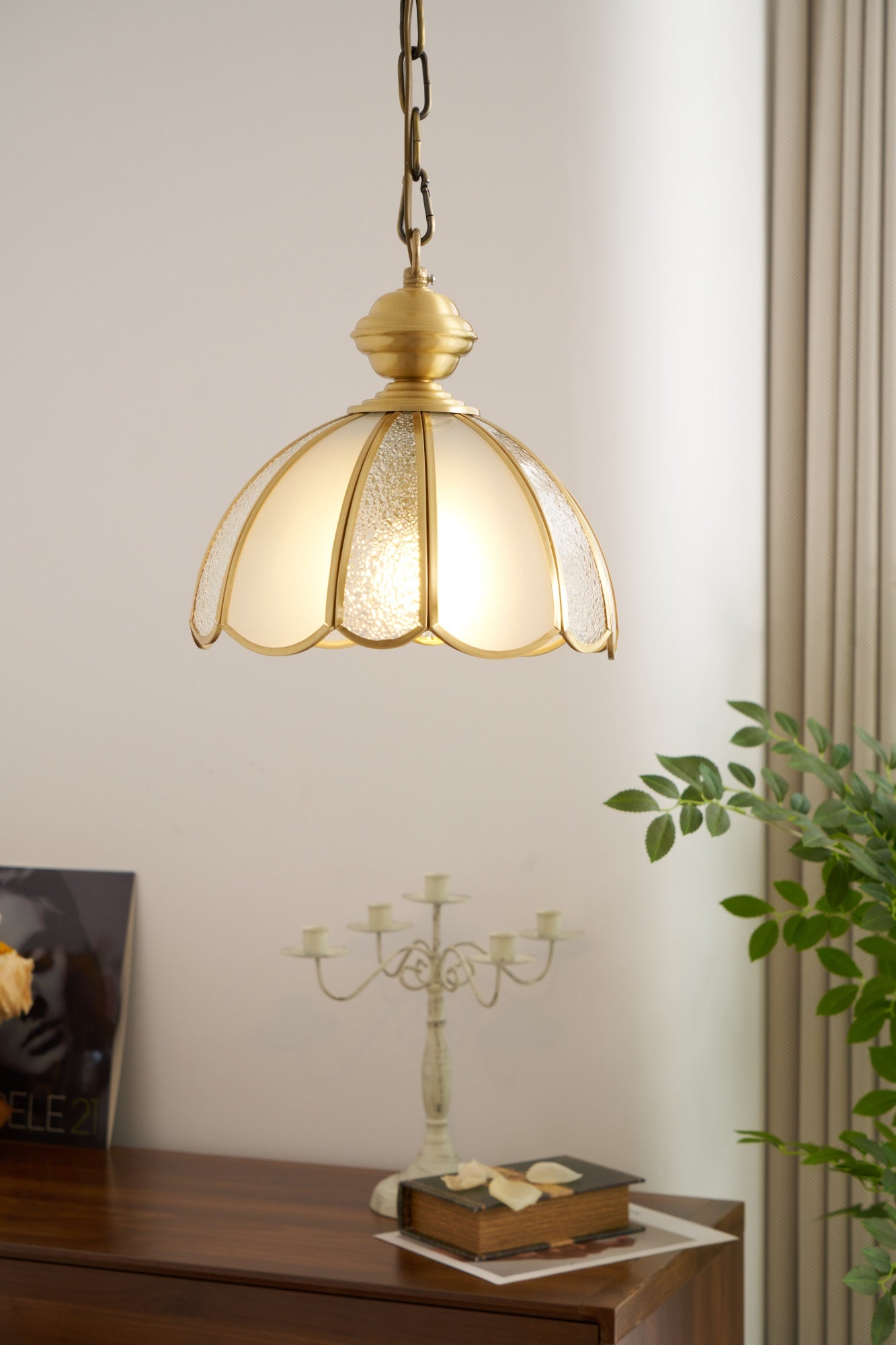 Lunell Traditional Art Brass Glass Pendant Light-Neutral Decor