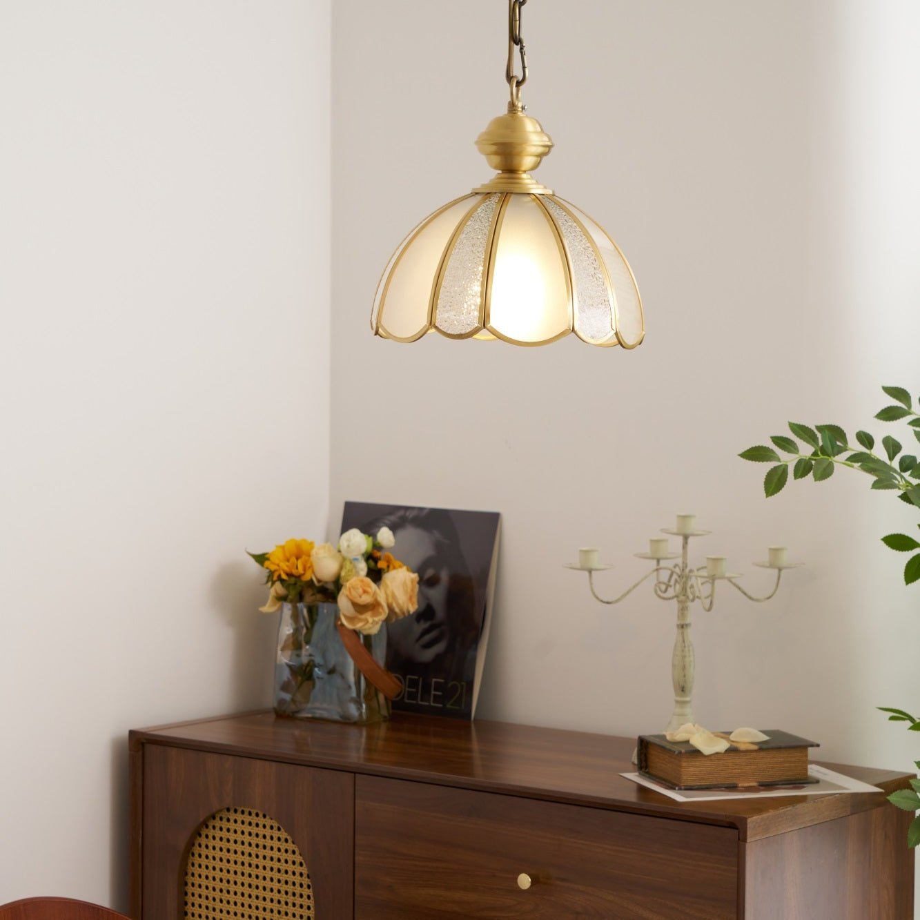 Lunell Traditional Art Brass Glass Pendant Light-Neutral Decor