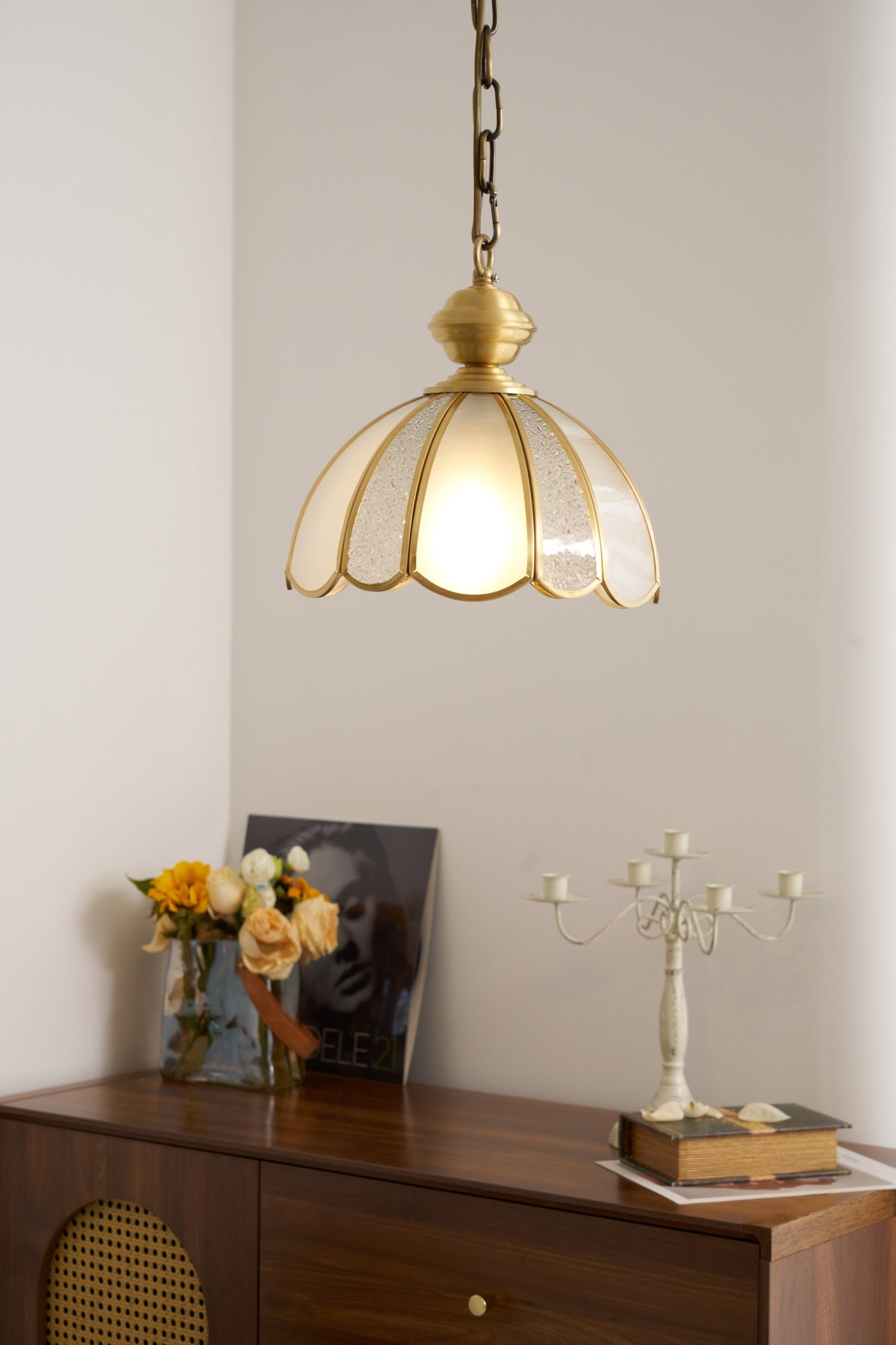 Lunell Traditional Art Brass Glass Pendant Light-Neutral Decor