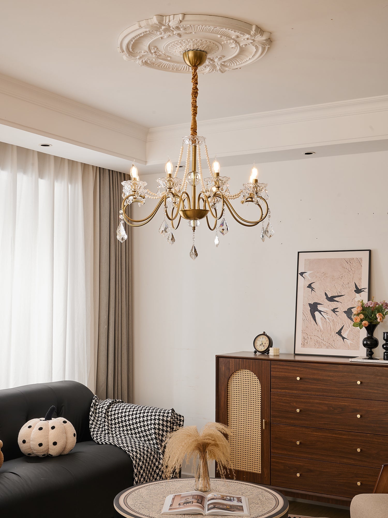 Velaeyra Postmodern Luxury Pearl Crystal Chandelier-Neutral Decor
