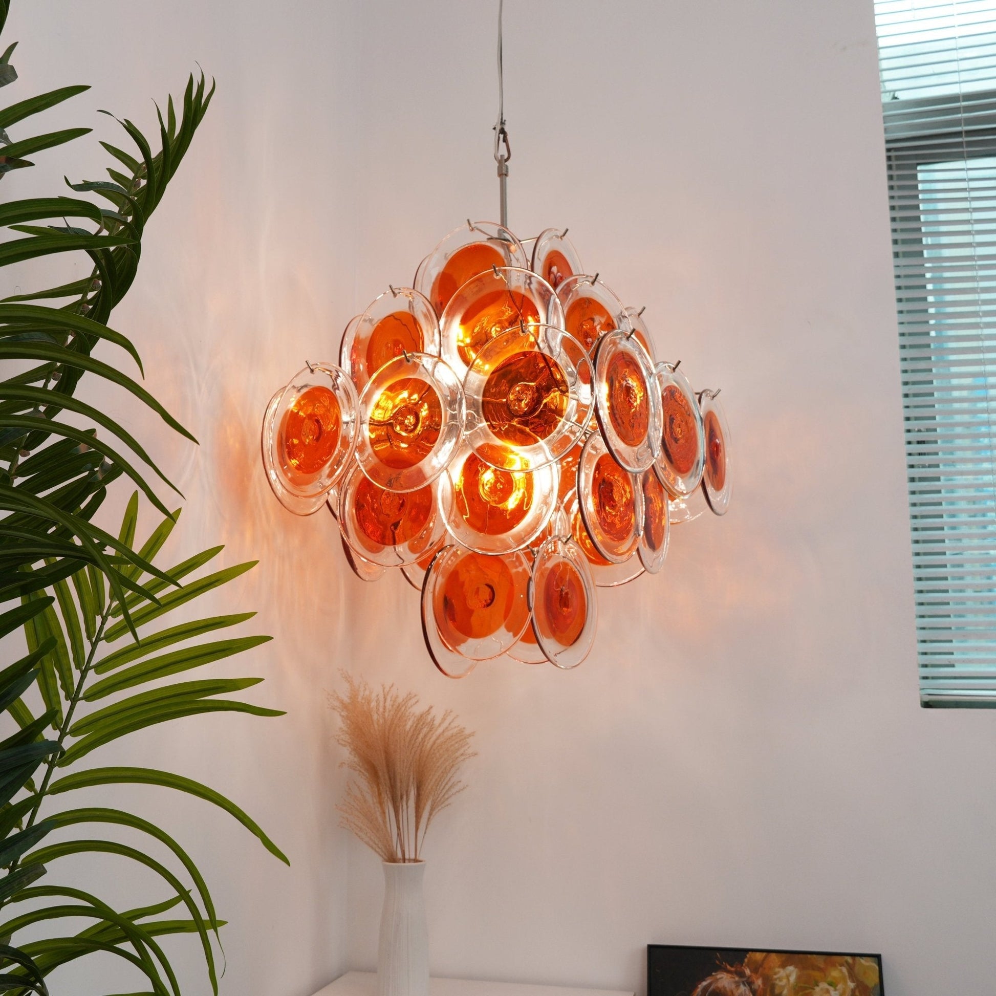 Aurora Chandelier Orange Murano Glass Disc Layered-Neutral Decor