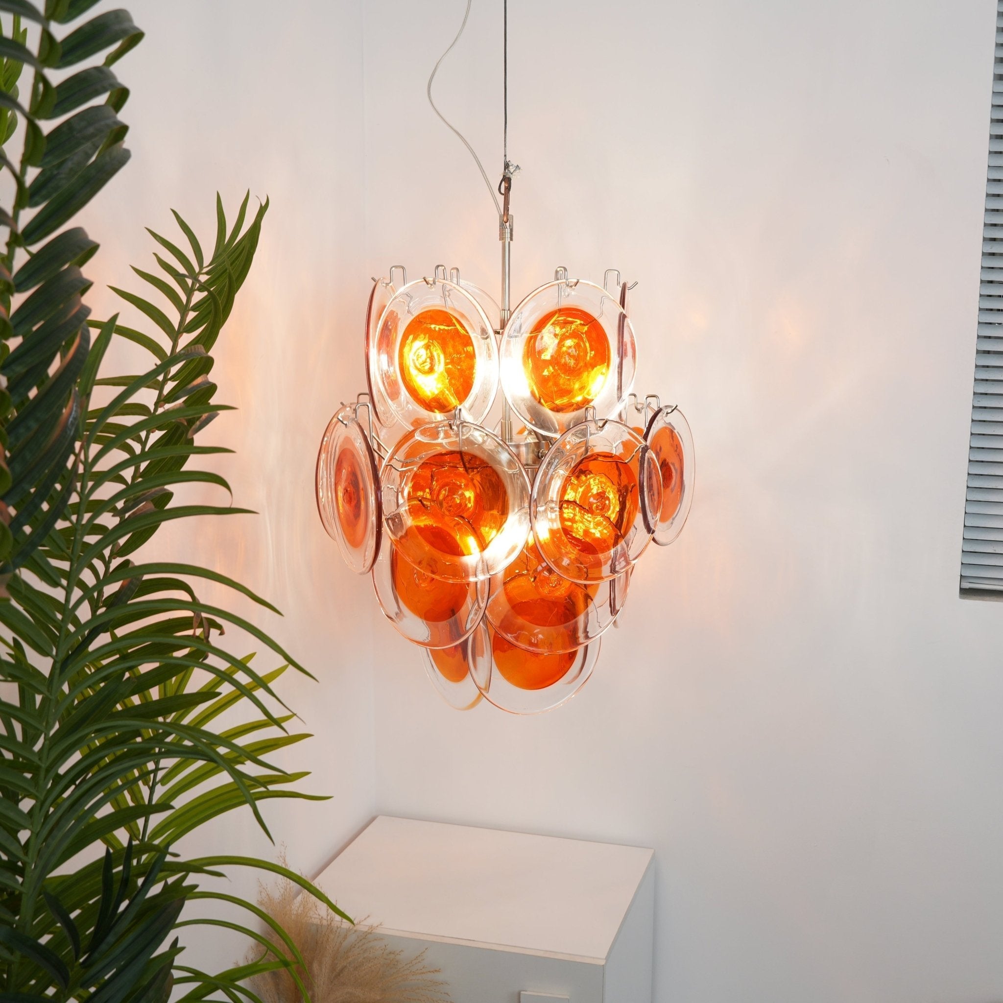 Aurora Chandelier Orange Murano Glass Disc Layered-Neutral Decor