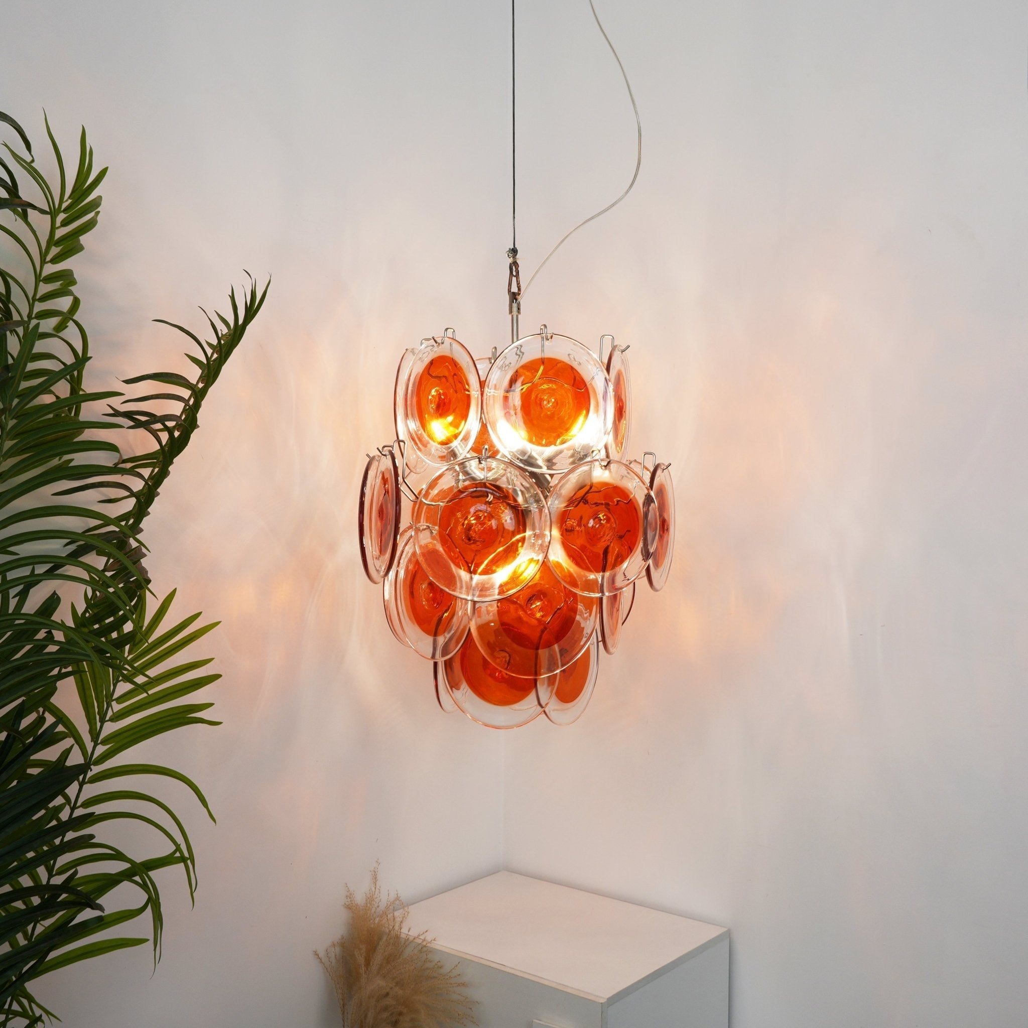 Aurora Chandelier Orange Murano Glass Disc Layered-Neutral Decor