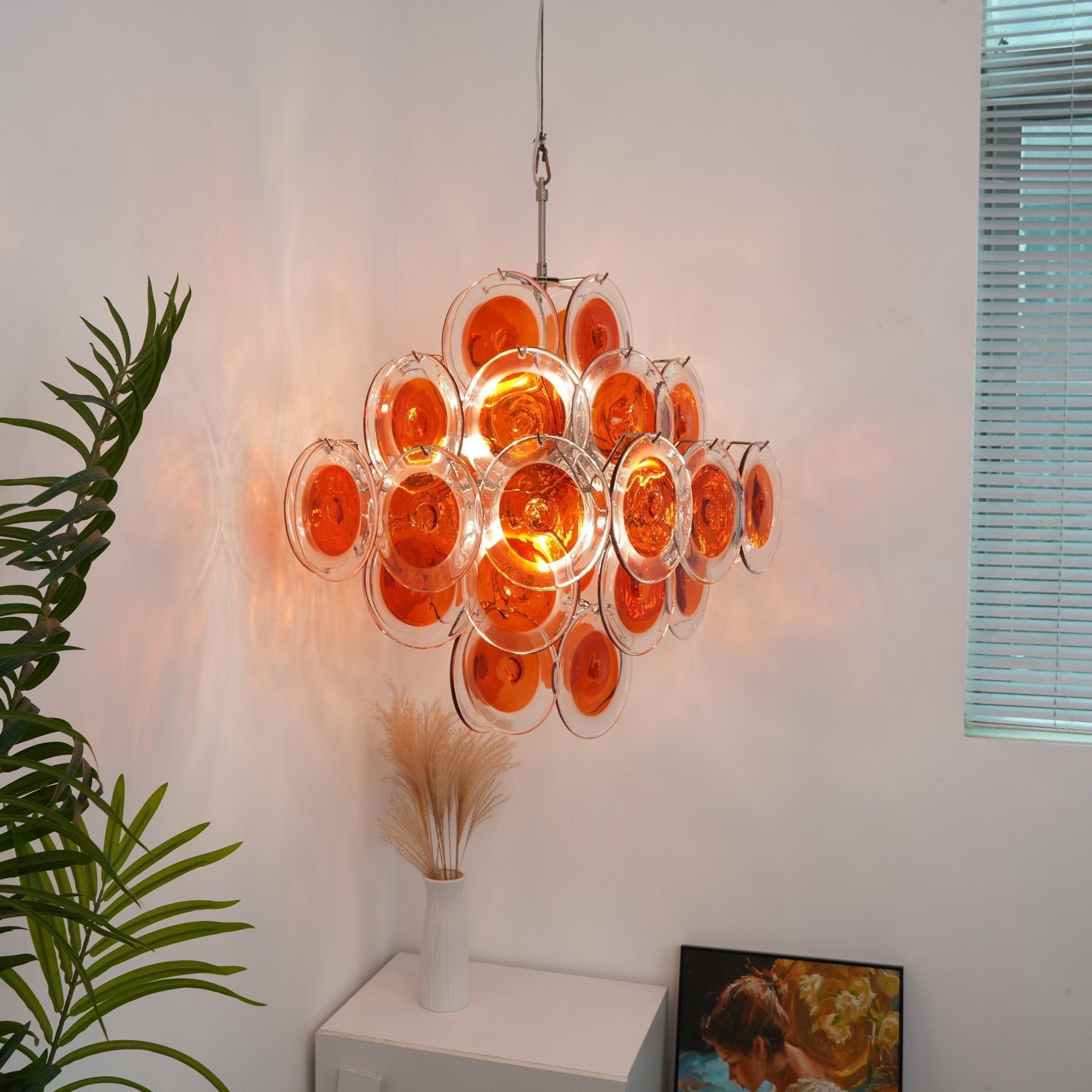 Aurora Chandelier Orange Murano Glass Disc Layered-Neutral Decor