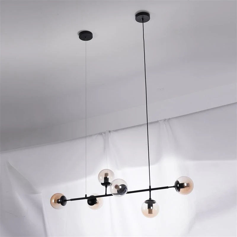 Valentina Industrial Long Linear Metal Hanging Bubble Multi Clear Glass Bulb Bedroom Pendant Light Brass/Black - Neutral Decor