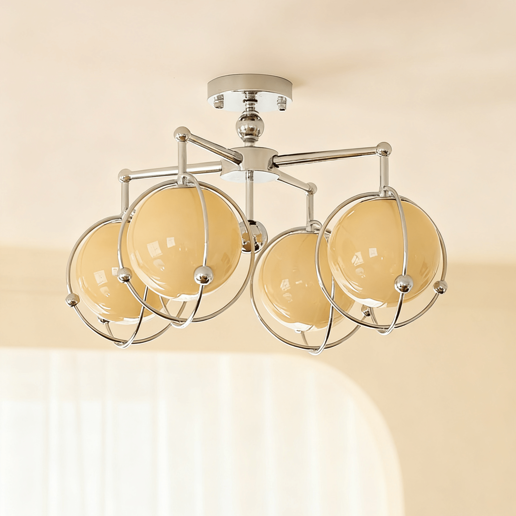 Orb Cage Semi Ceiling Lamp-Neutral Decor