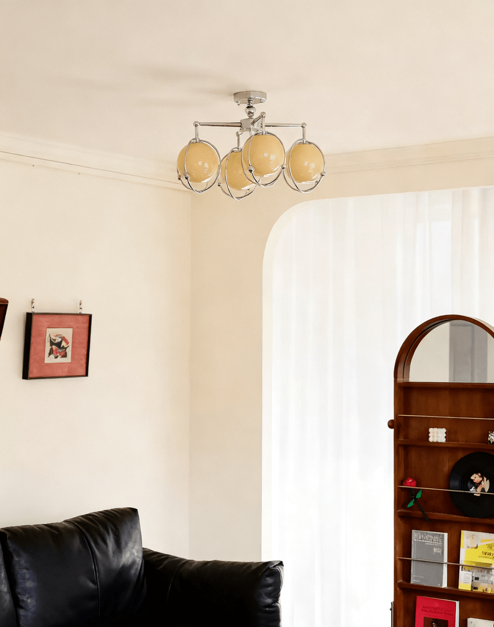 Orb Cage Semi Ceiling Lamp-Neutral Decor