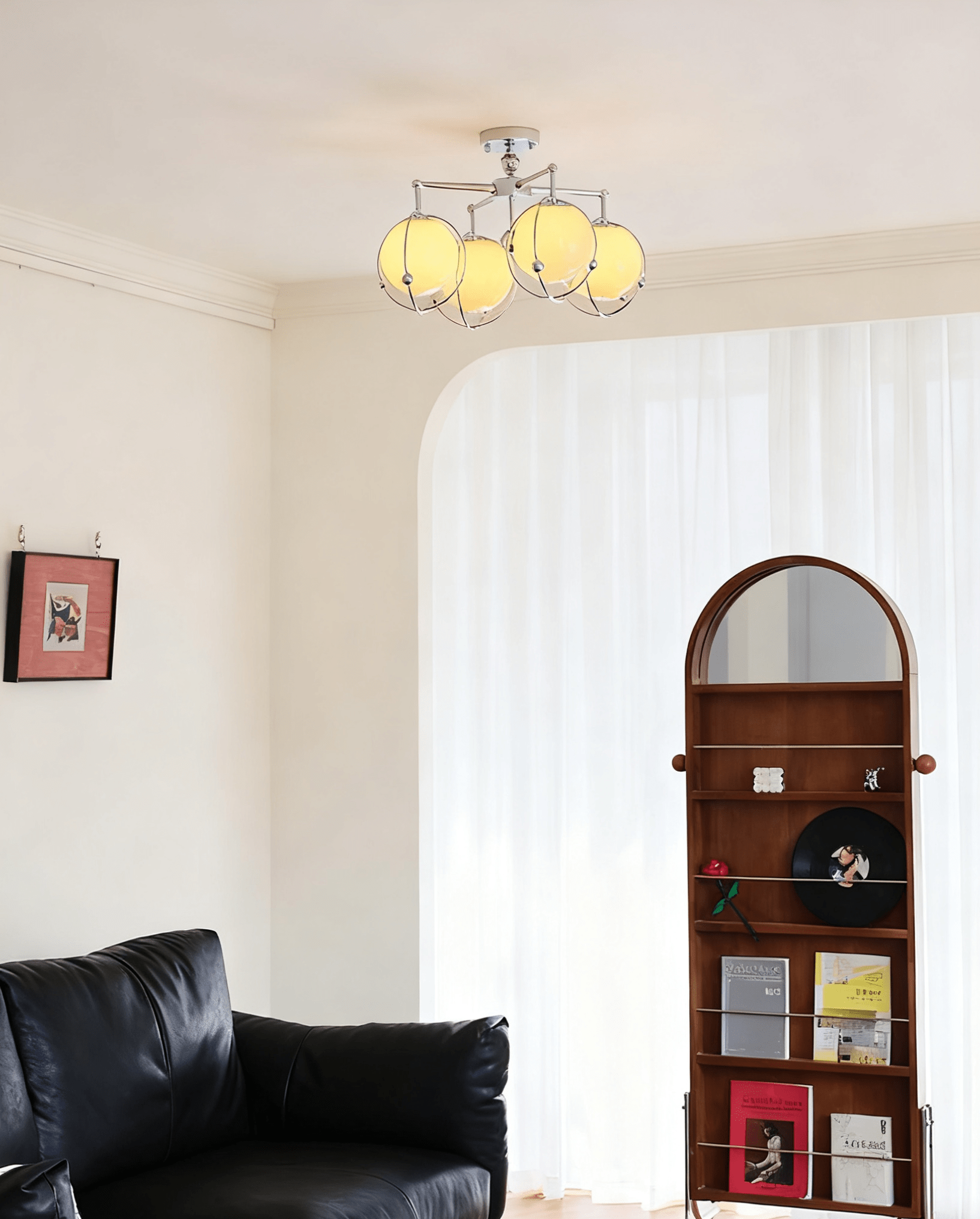 Orb Cage Semi Ceiling Lamp-Neutral Decor