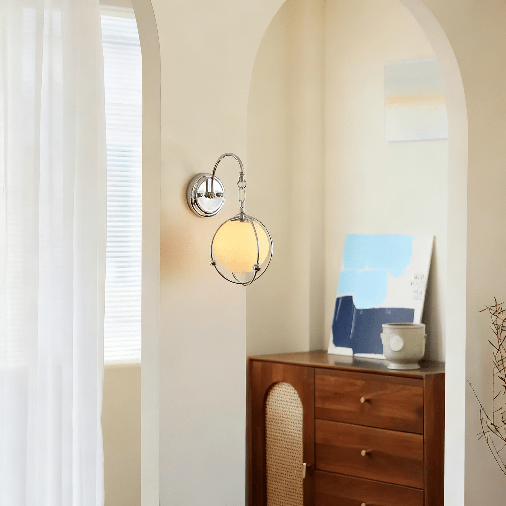 Orb Cage Semi Wall Lamp-Neutral Decor